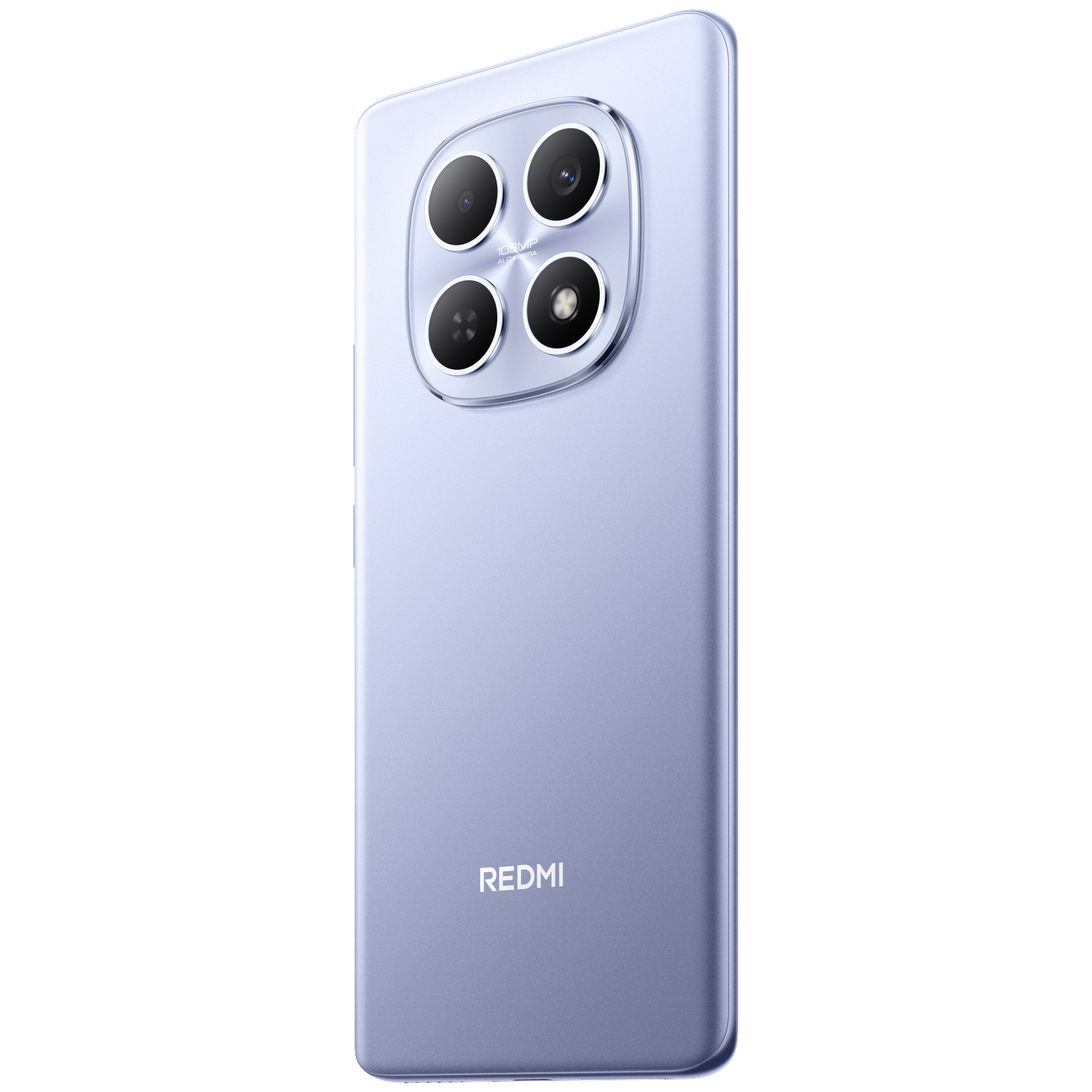 Arrière d'un smartphone violet avec quatre caméras et le logo REDMI.