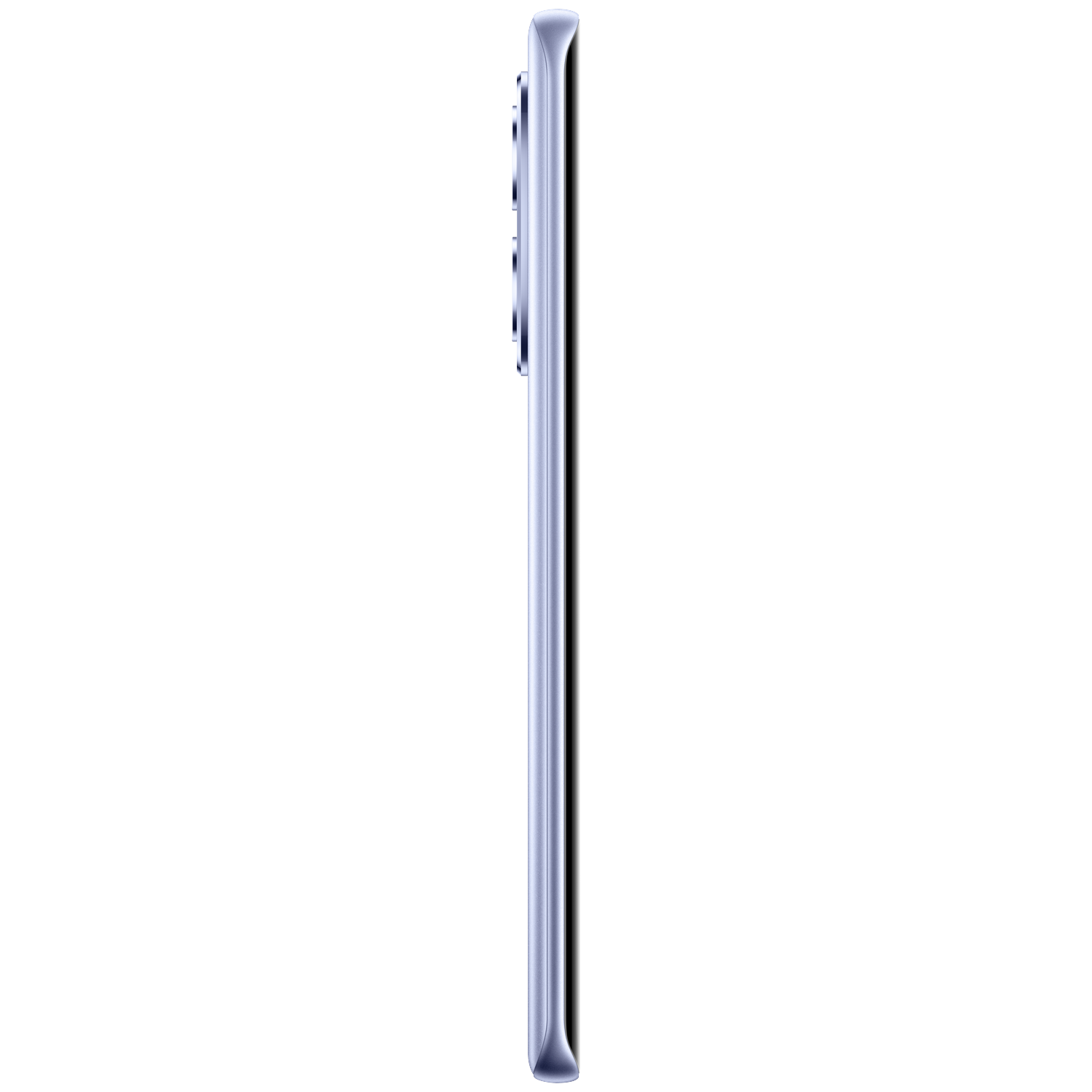 Un smartphone violet vu de profil avec appareil photo visible sur fond blanc.