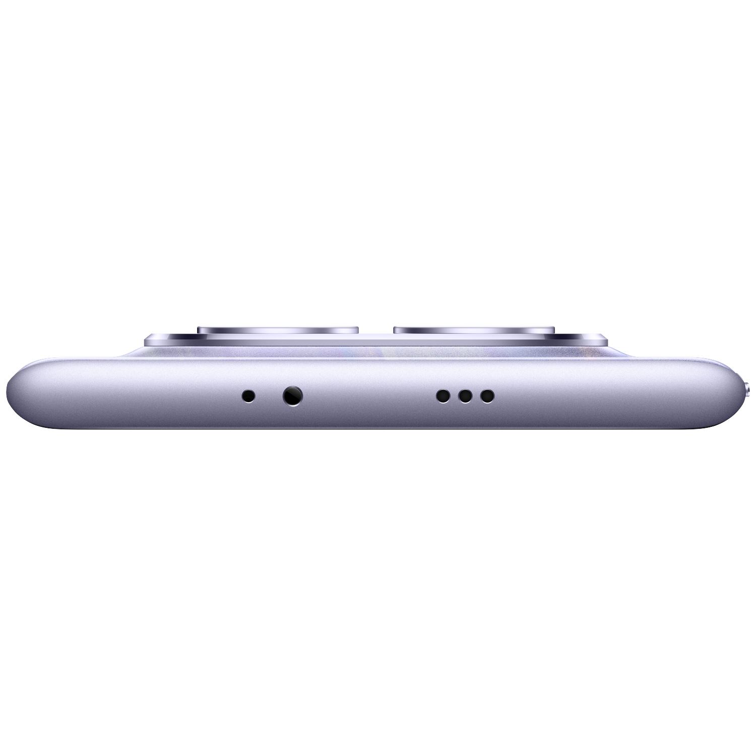 Top view of a silver smartphone with two camera lenses and a charging port.