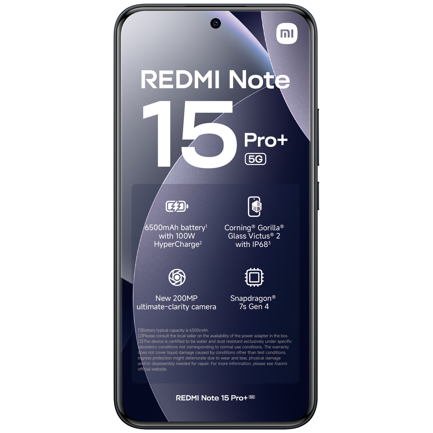 Redmi Note 15 Pro+ 5G with 6500mAh battery and 200MP camera.