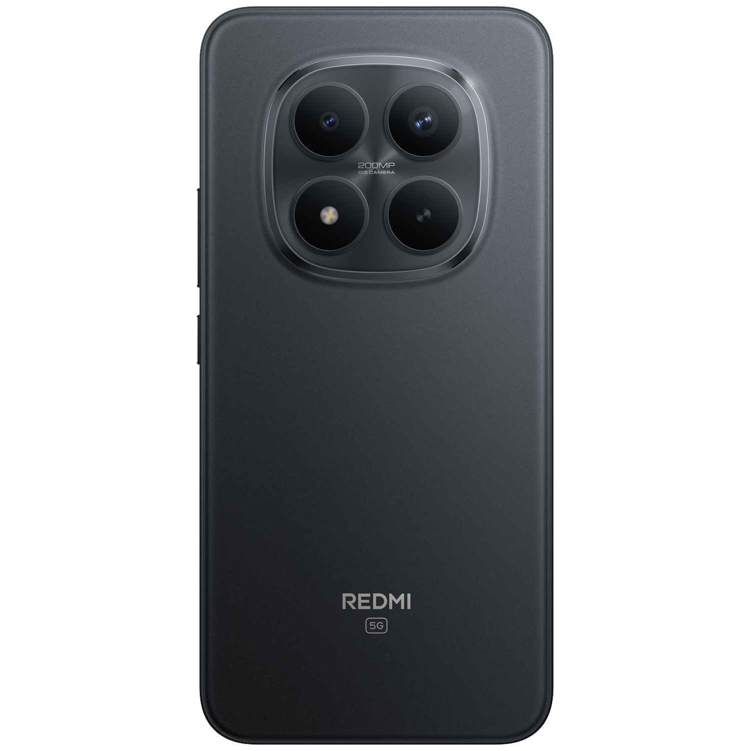 Dark gray smartphone with a quad camera setup and Redmi 5G logo on the back.