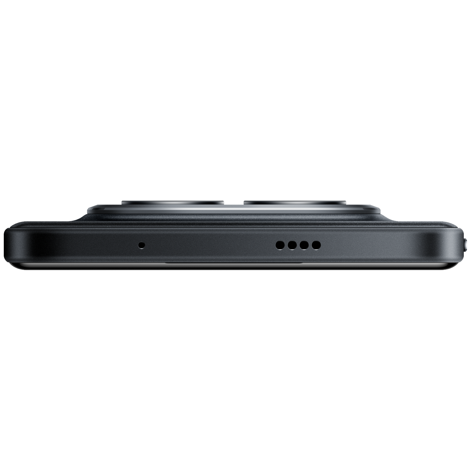 Dark gray smartphone with two round camera lenses and speaker openings.