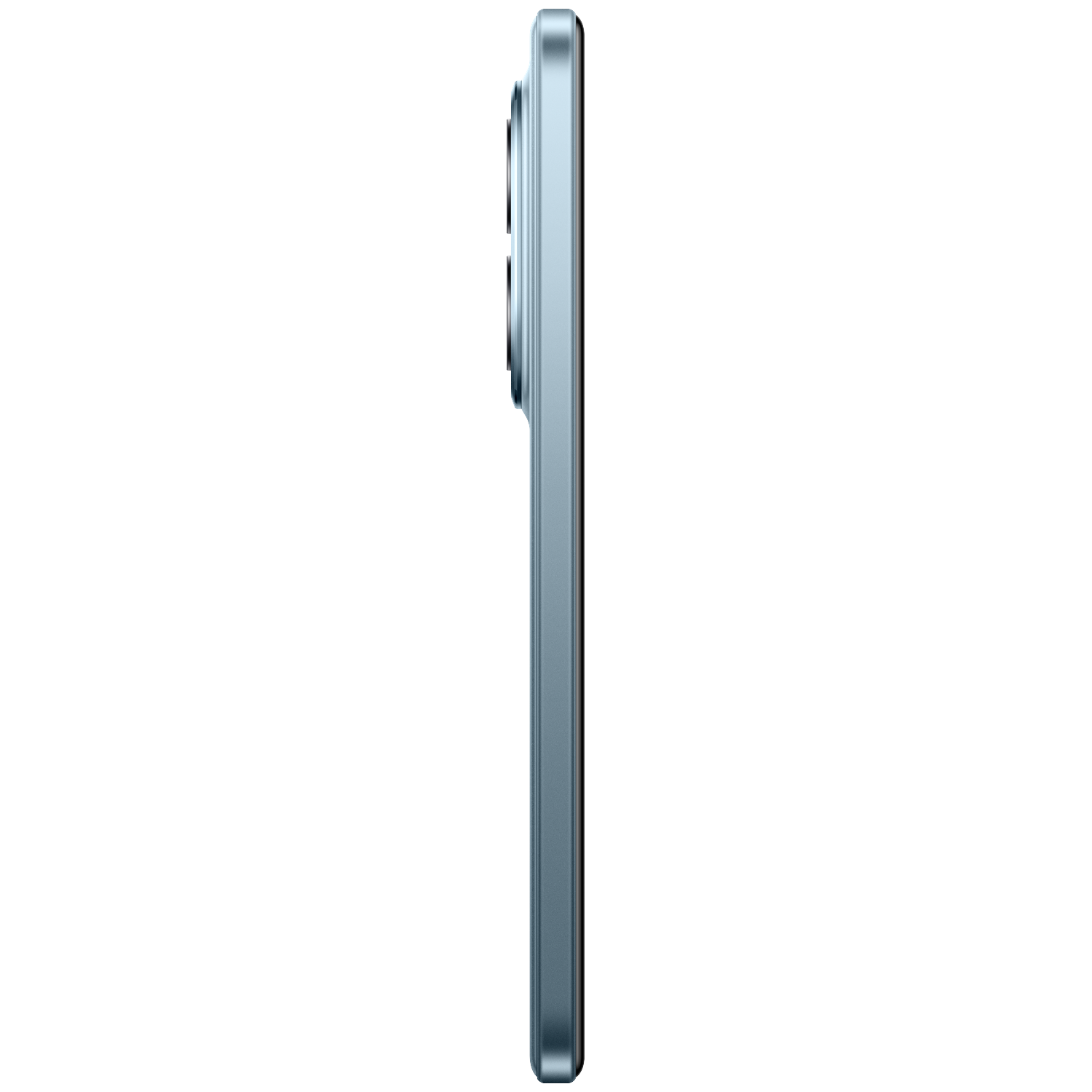 Vue latérale d'un smartphone bleu avec objectifs photo.