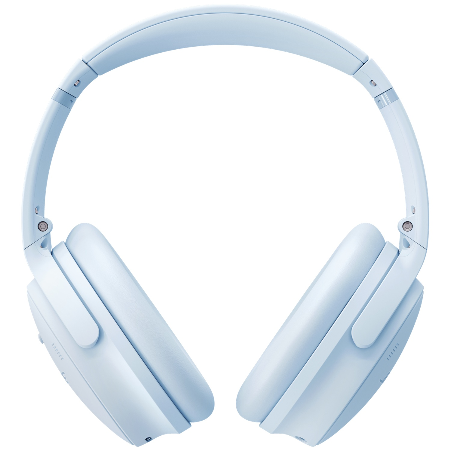 Light blue over-ear headphones with padded earcups and an adjustable headband.
