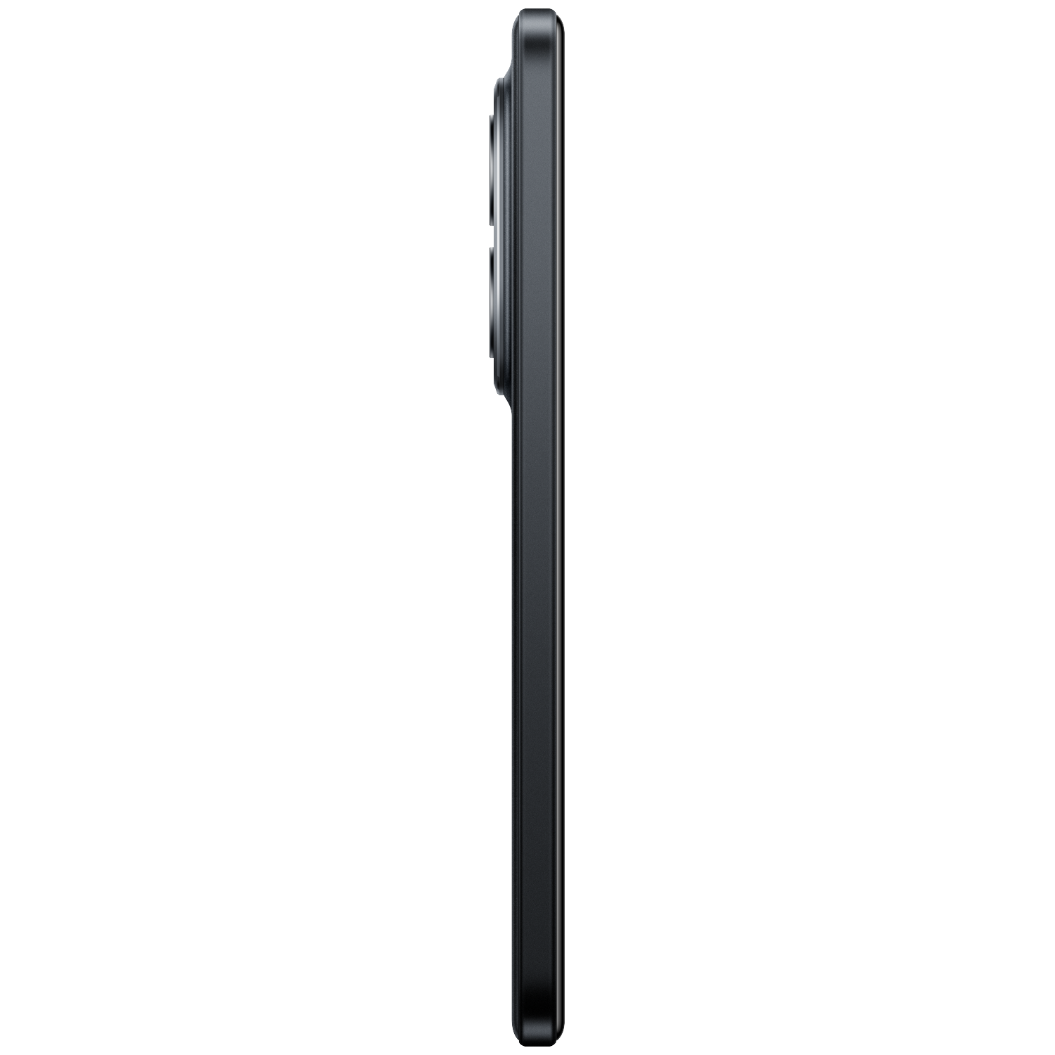 Side view of a black smartphone with camera module on the left side.