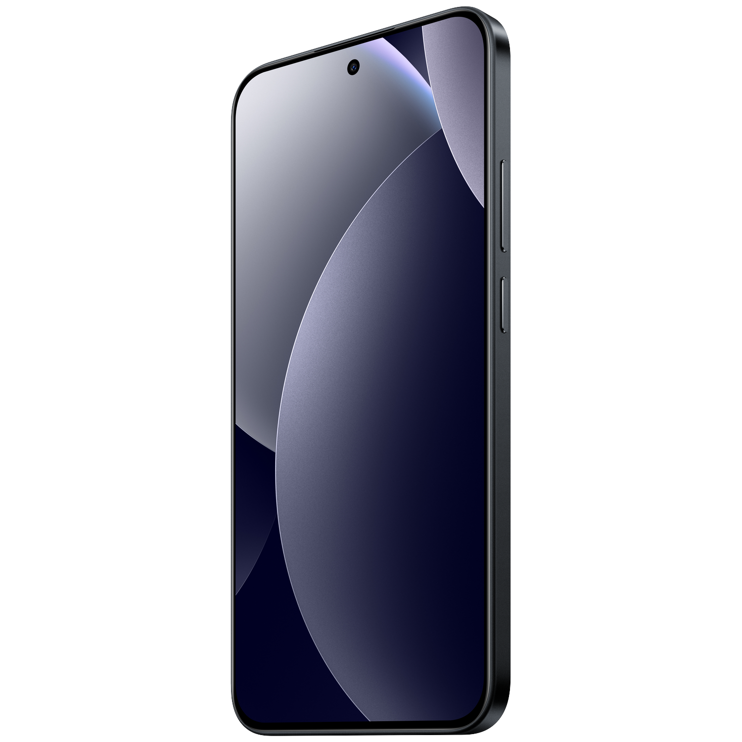 A dark smartphone with a modern, abstract wallpaper on its screen.