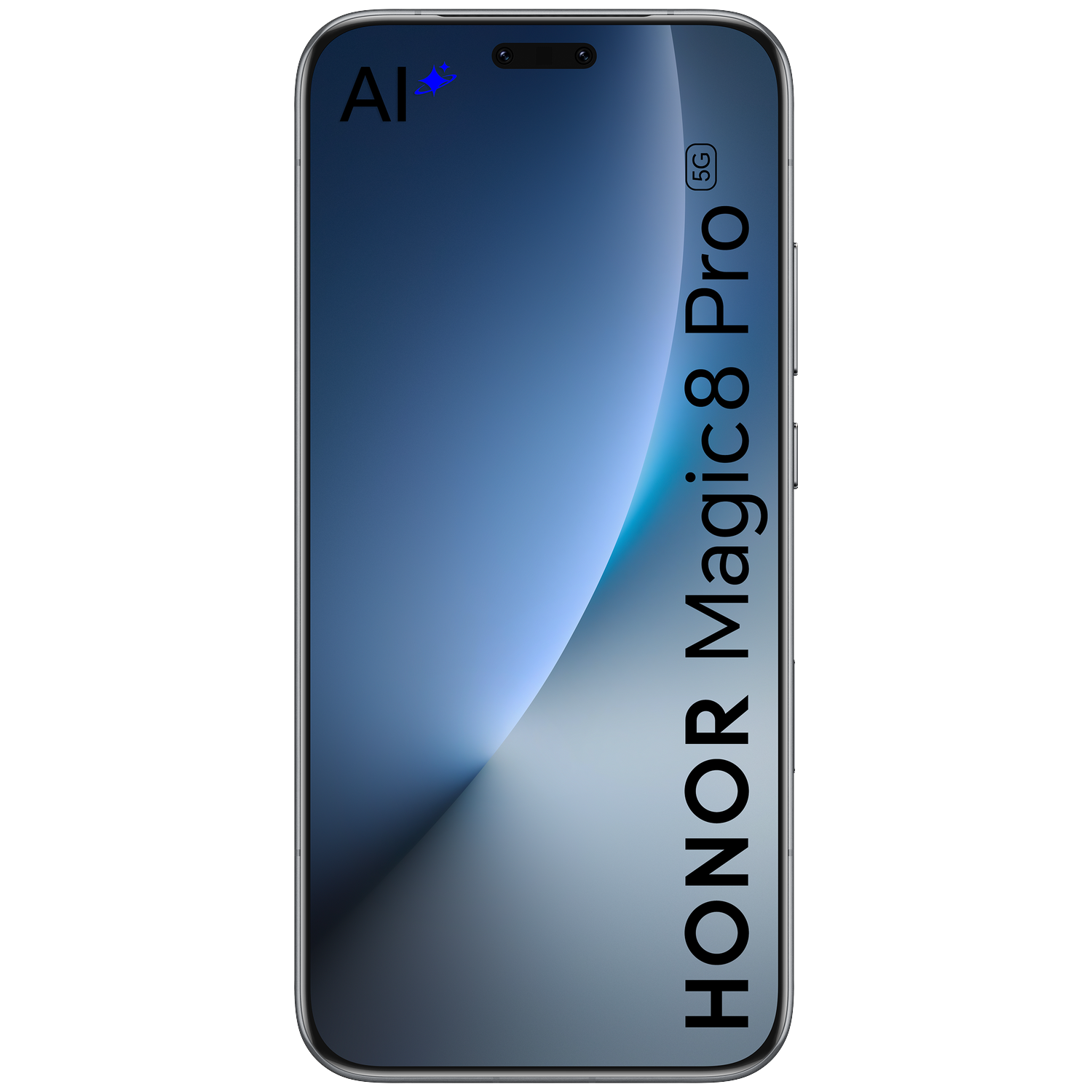 A Honor Magic 8 Pro 5G smartphone with a blue background and "AI" logo.