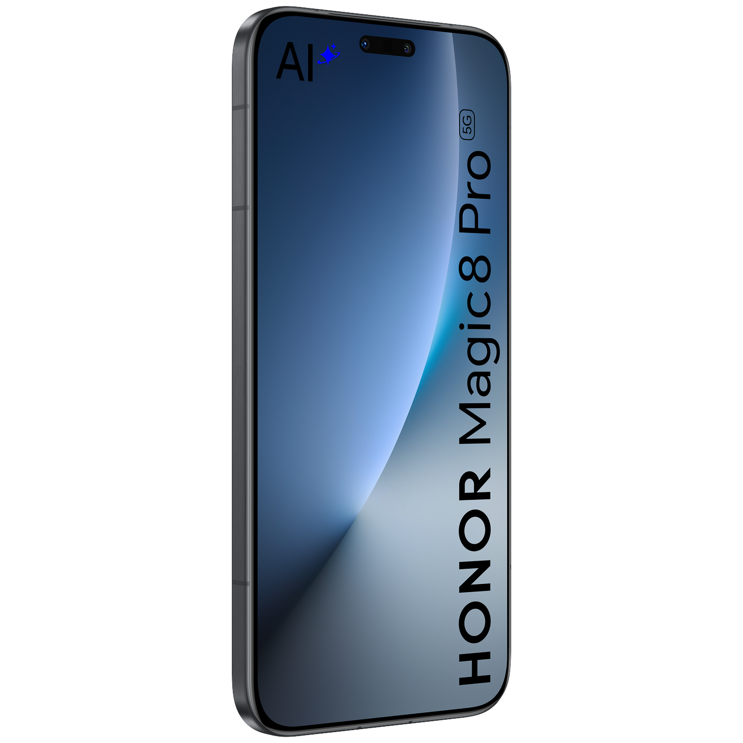 A black Honor Magic 8 Pro 5G smartphone with an AI logo on a white background.