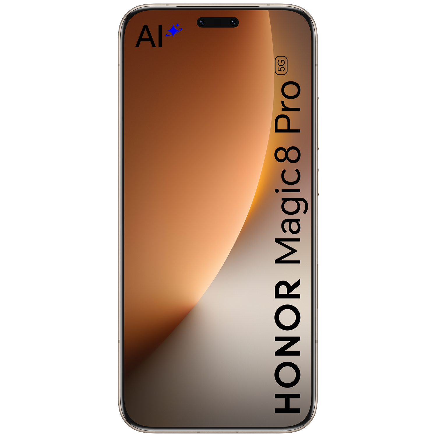 A gold Honor Magic 8 Pro 5G phone with an AI logo on its screen.