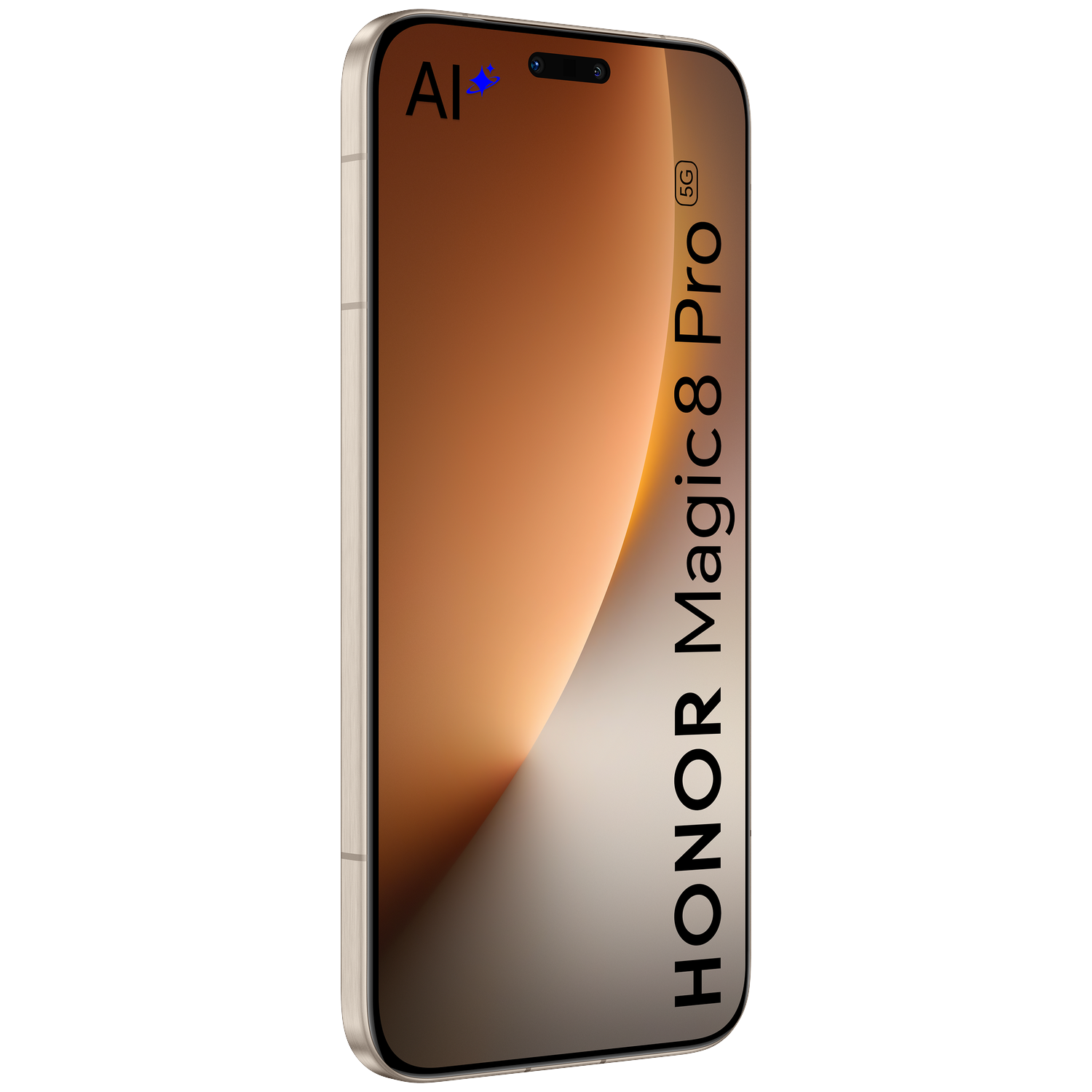 HONOR Magic 8 Pro 5G smartphone with AI logo on a gradient background.