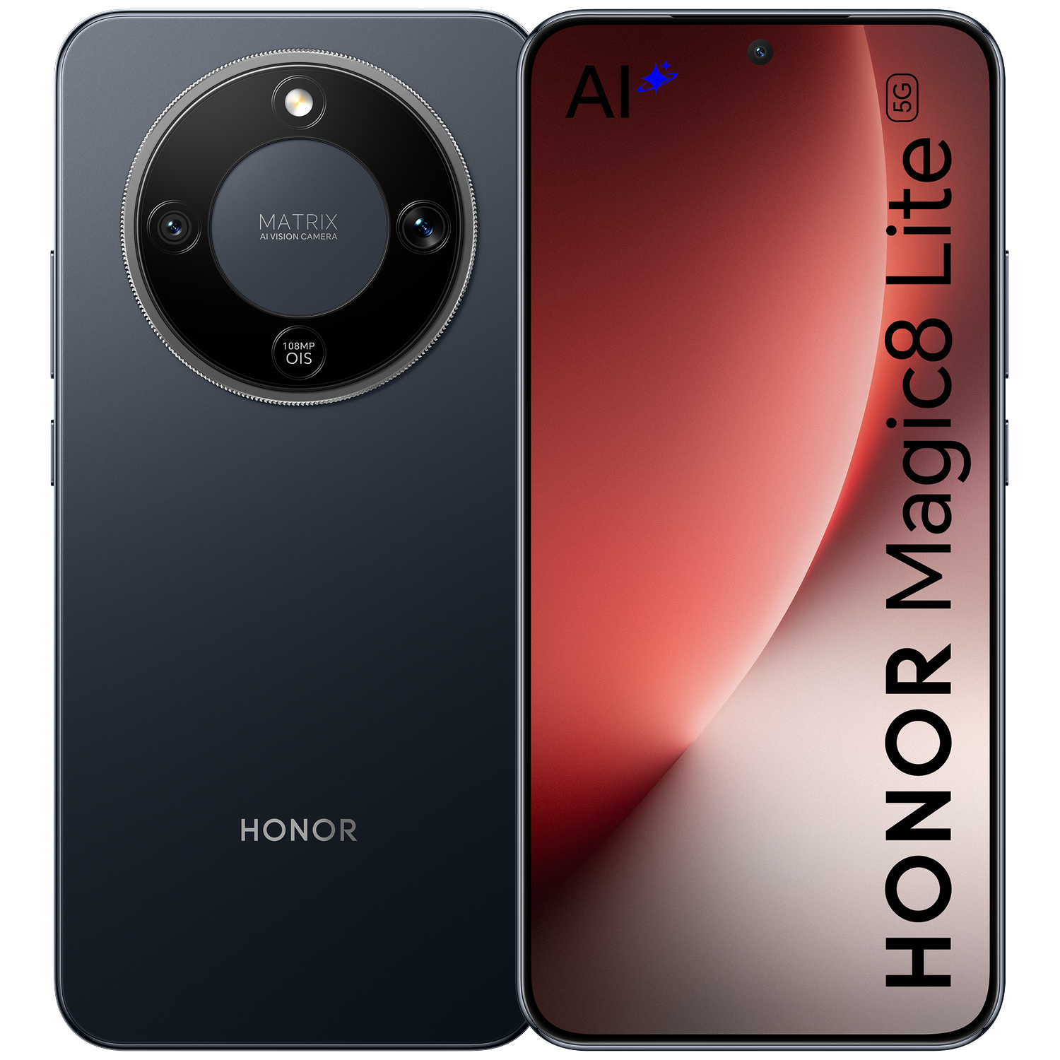 Honor Magic 8 Lite telefoon met Matrix camera en AI display.