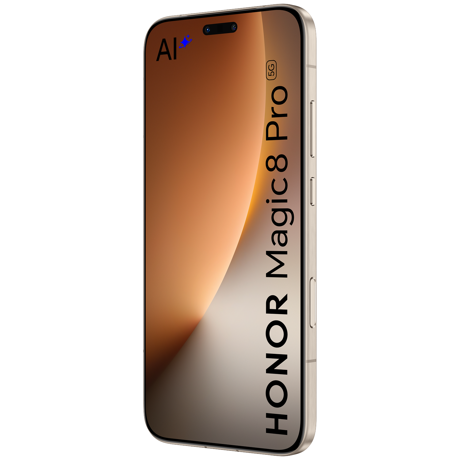A HONOR Magic8 Pro 5G smartphone featuring the AI logo and a golden gradient.