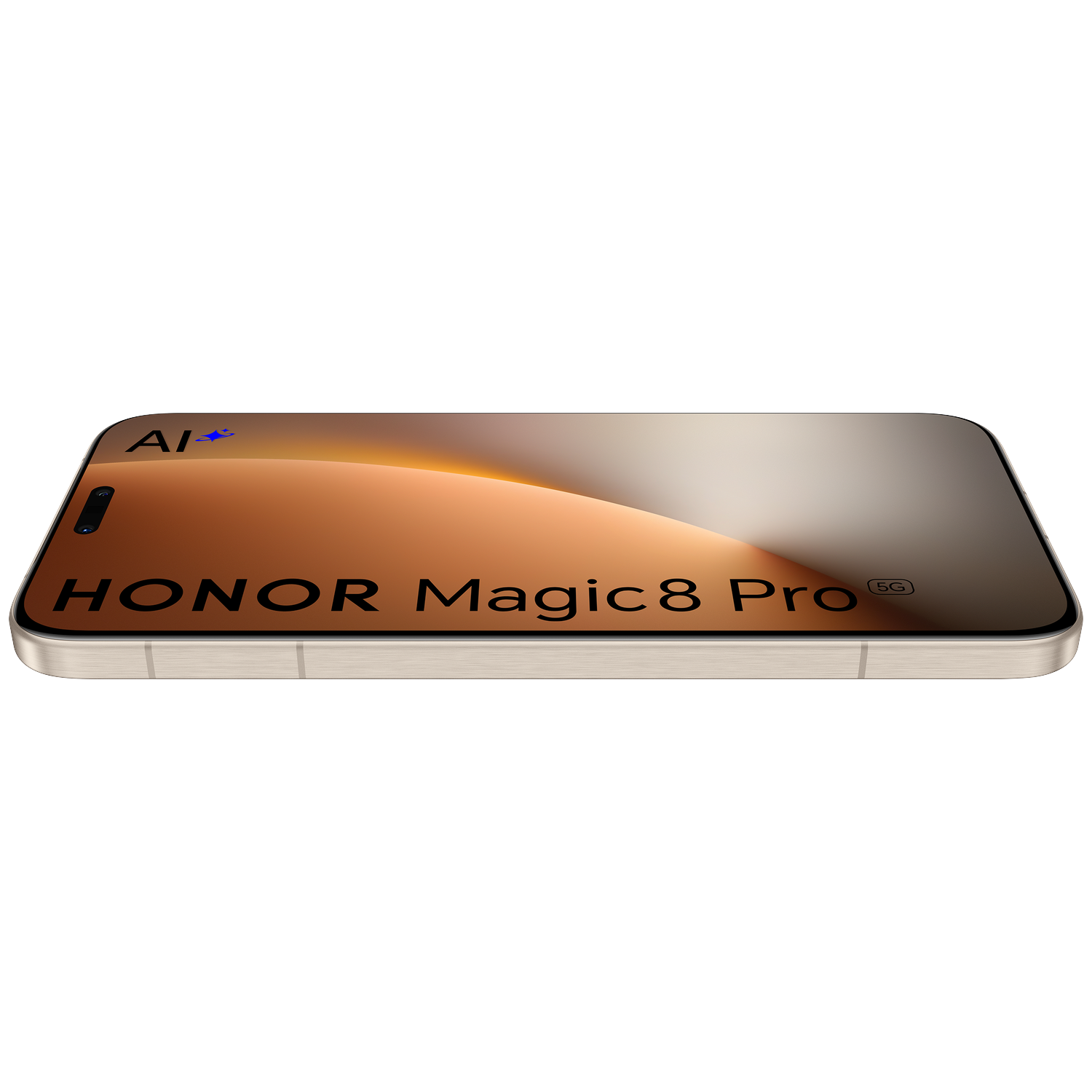 A Honor Magic8 Pro smartphone with AI+ logo and 5G symbol.