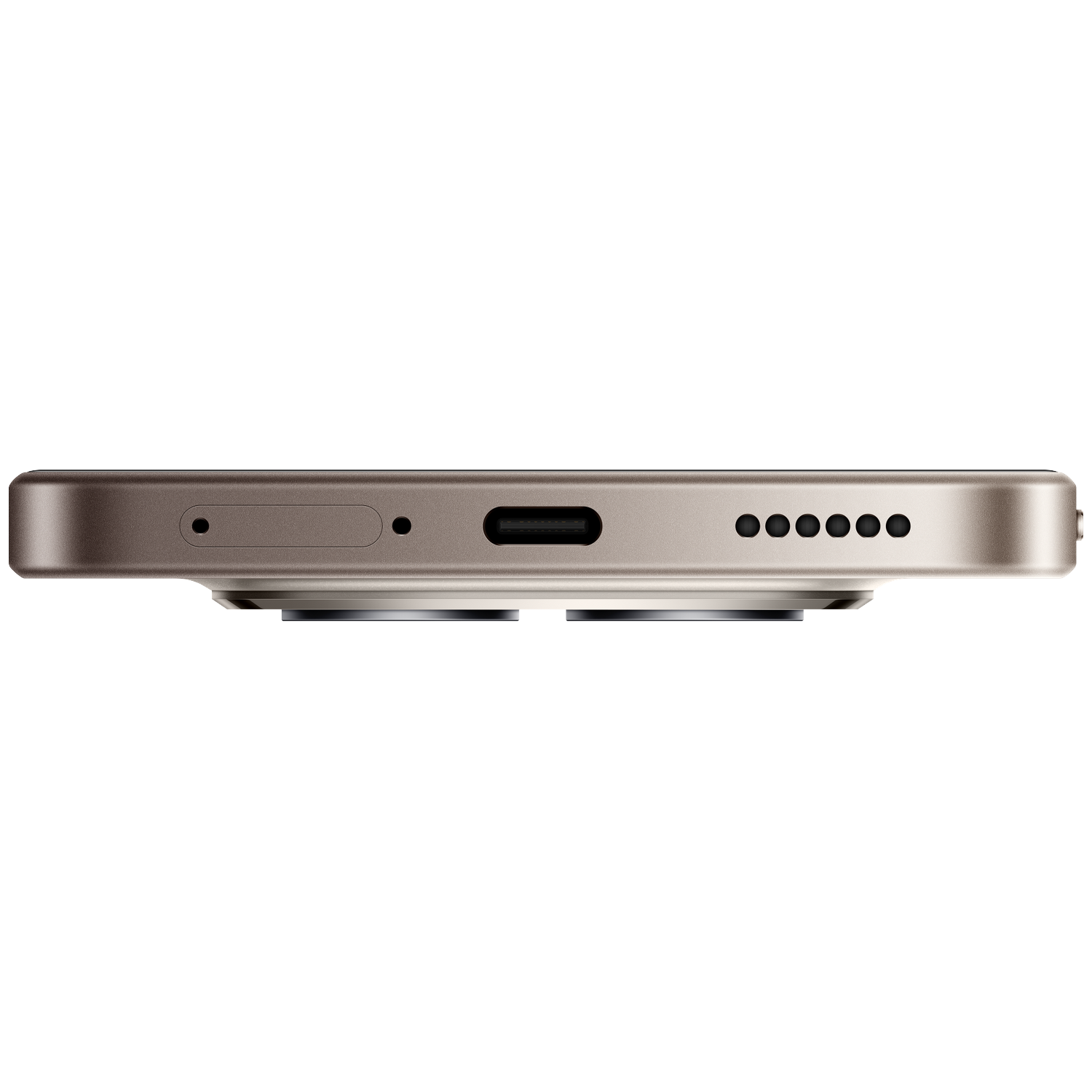 Onderkant van een smartphone met USB-C-poort, microfoons en luidsprekerroosters.
