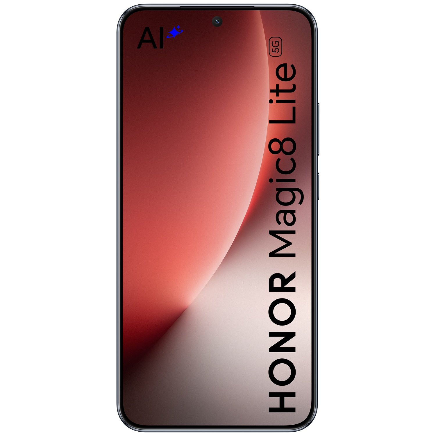 Un smartphone HONOR Magic8 Lite 5G avec fond rouge et gris.