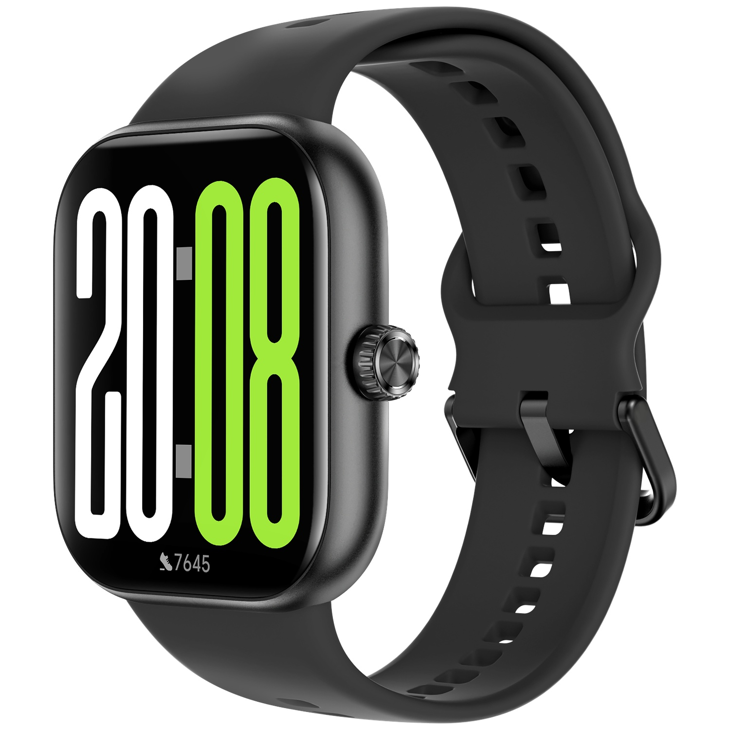 Montre connectée noire avec grand écran affichant 20:08.