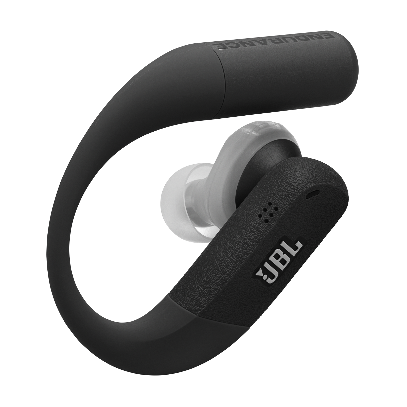 Auricular JBL negro con gancho para la oreja para ajuste seguro.