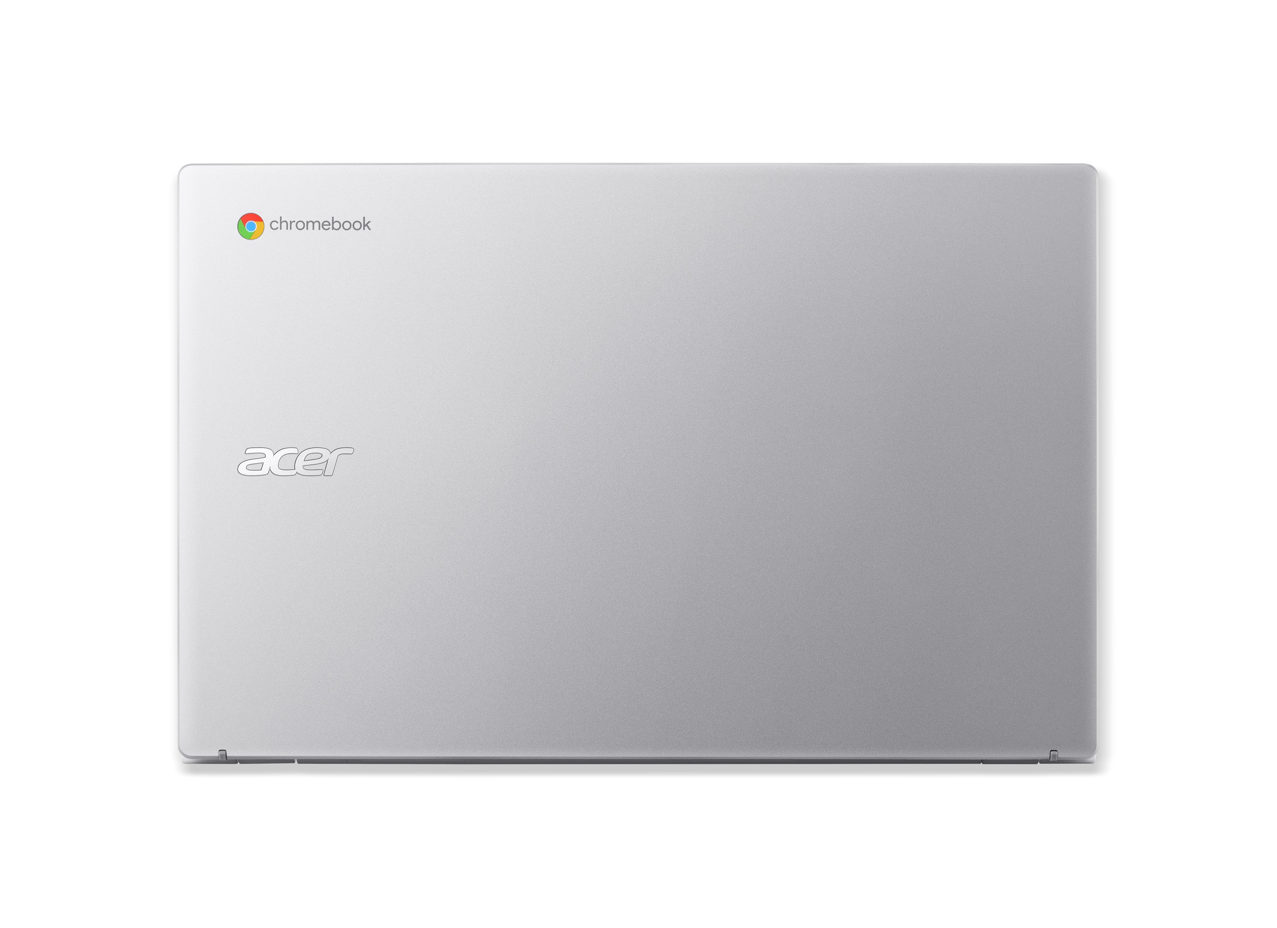 Silberner Acer Chromebook mit Logo und Schriftzug auf weißem Hintergrund.