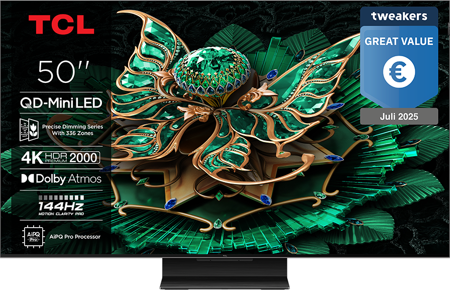 TCL 50" QD-Mini LED TV with 4K HDR 2000, Dolby Atmos, and 144Hz.