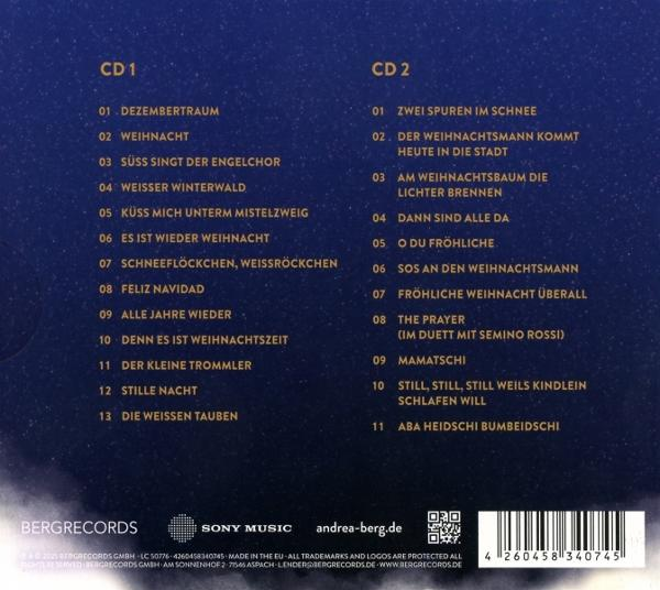 Titelliste zweier CDs mit Weihnachtsliedern, Logos und Barcode.