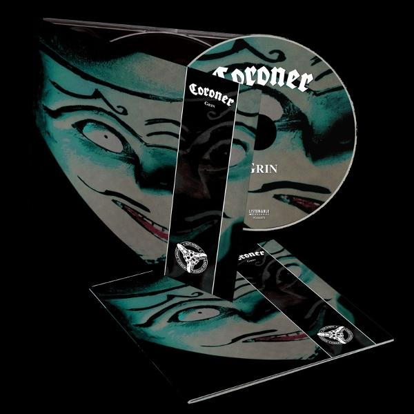 CD-Cover und Booklet mit gruseligem Clown-Gesicht in Türkis und Schwarz.