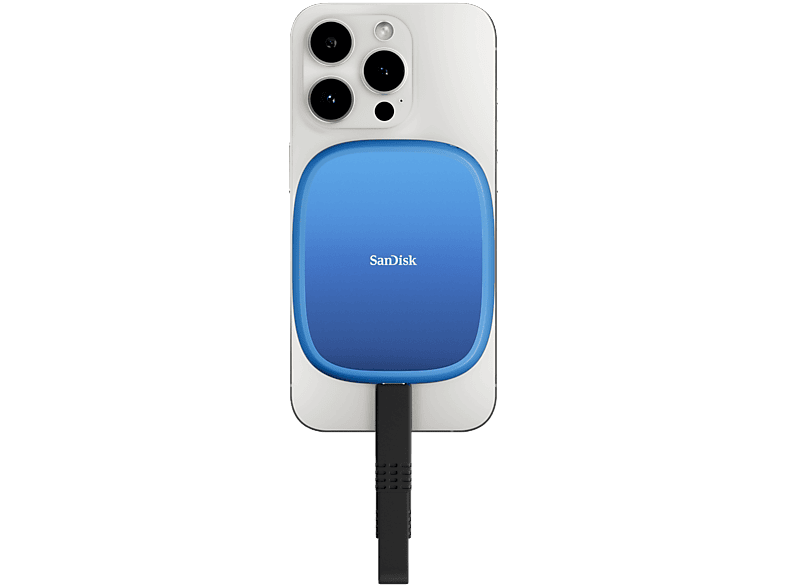 Disco duro SSD externo 1 TB - Sandisk Creator Phone SSD, Compatible con MagSafe, Hasta 1000MB/s lectura, Azul