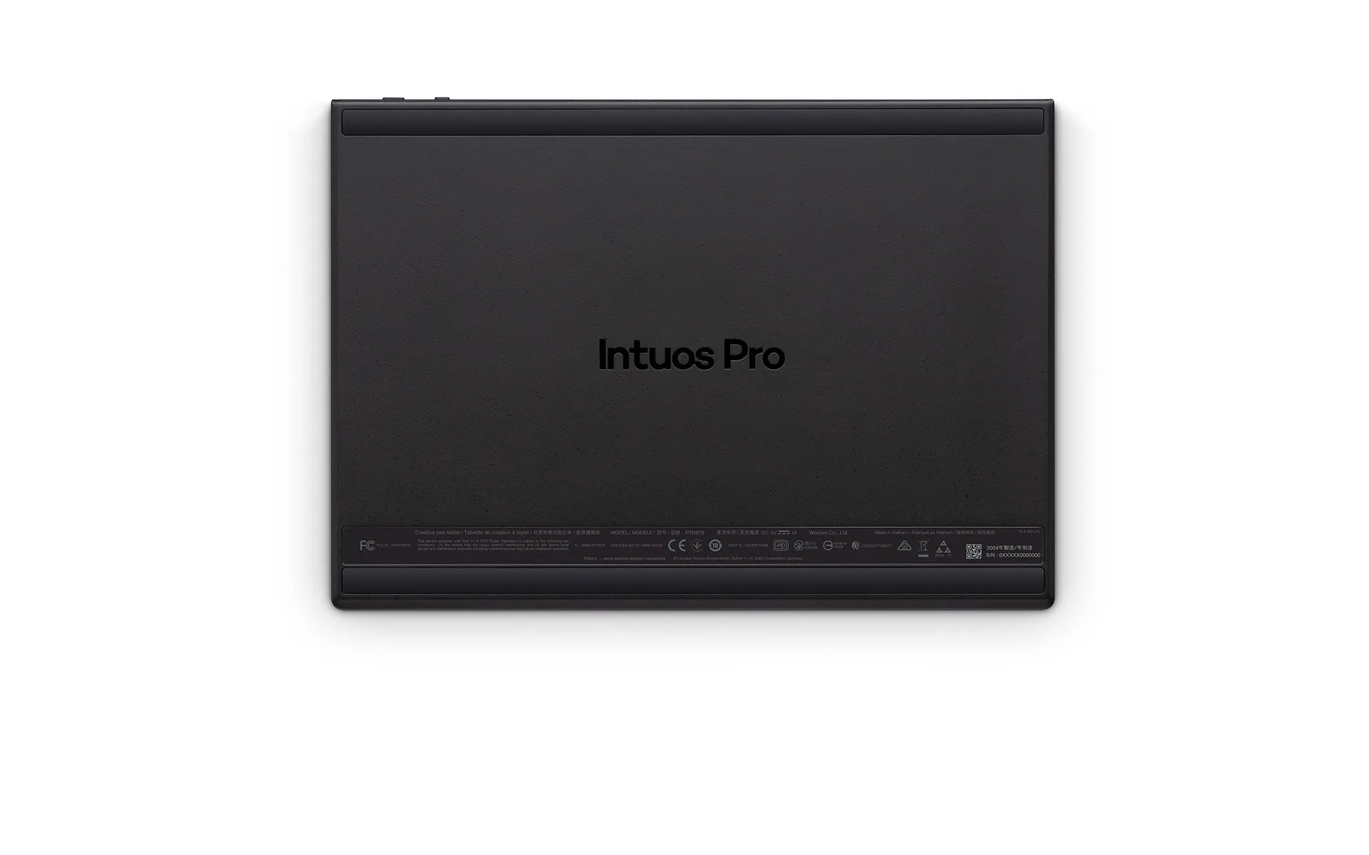 Fekete Wacom Intuos Pro grafikus tábla hátoldala felirattal.