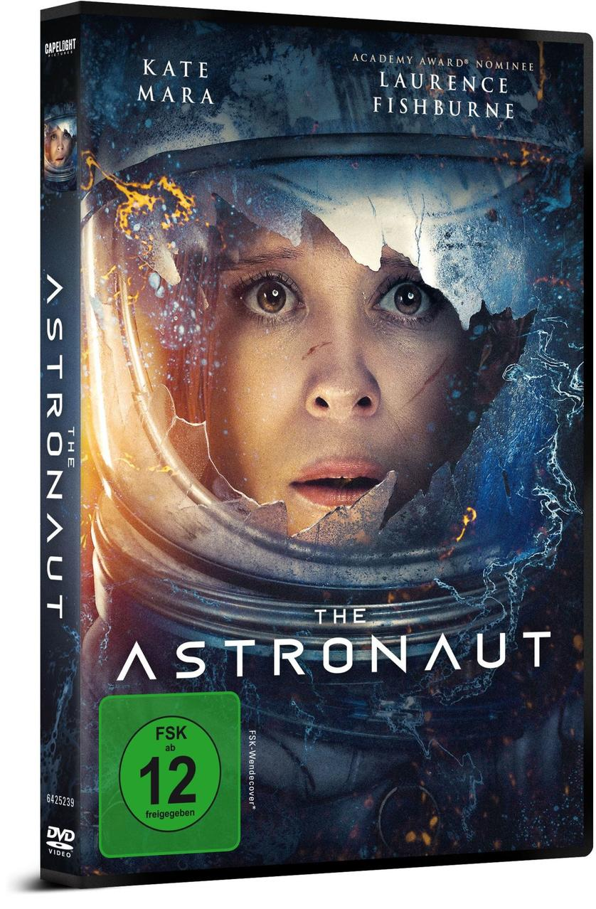 DVD-Cover: Frau im Raumanzug mit erschrockenem Gesicht, Titel "The Astronaut".