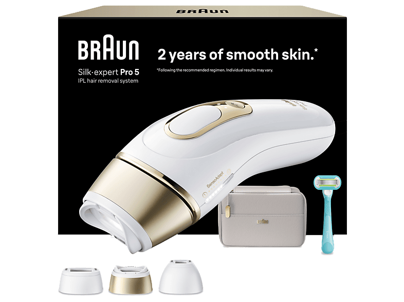 Braun PL5311 Silk-Expert Pro 5 IPL-Haarentferner (Gold, mit 3-Aufsätze, Rasierer & Tasche, Netzbetrieb)