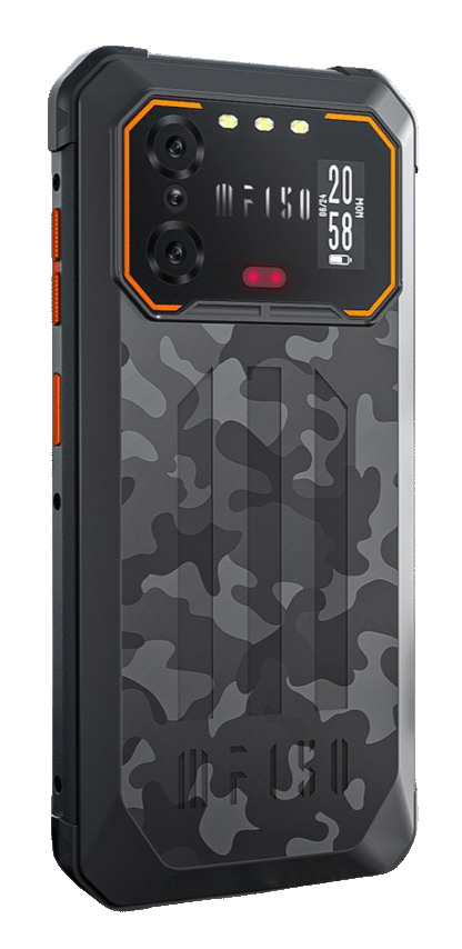 Wytrzymały smartfon w kamuflażu, z trzema aparatami i wyświetlaczem cyfrowym.