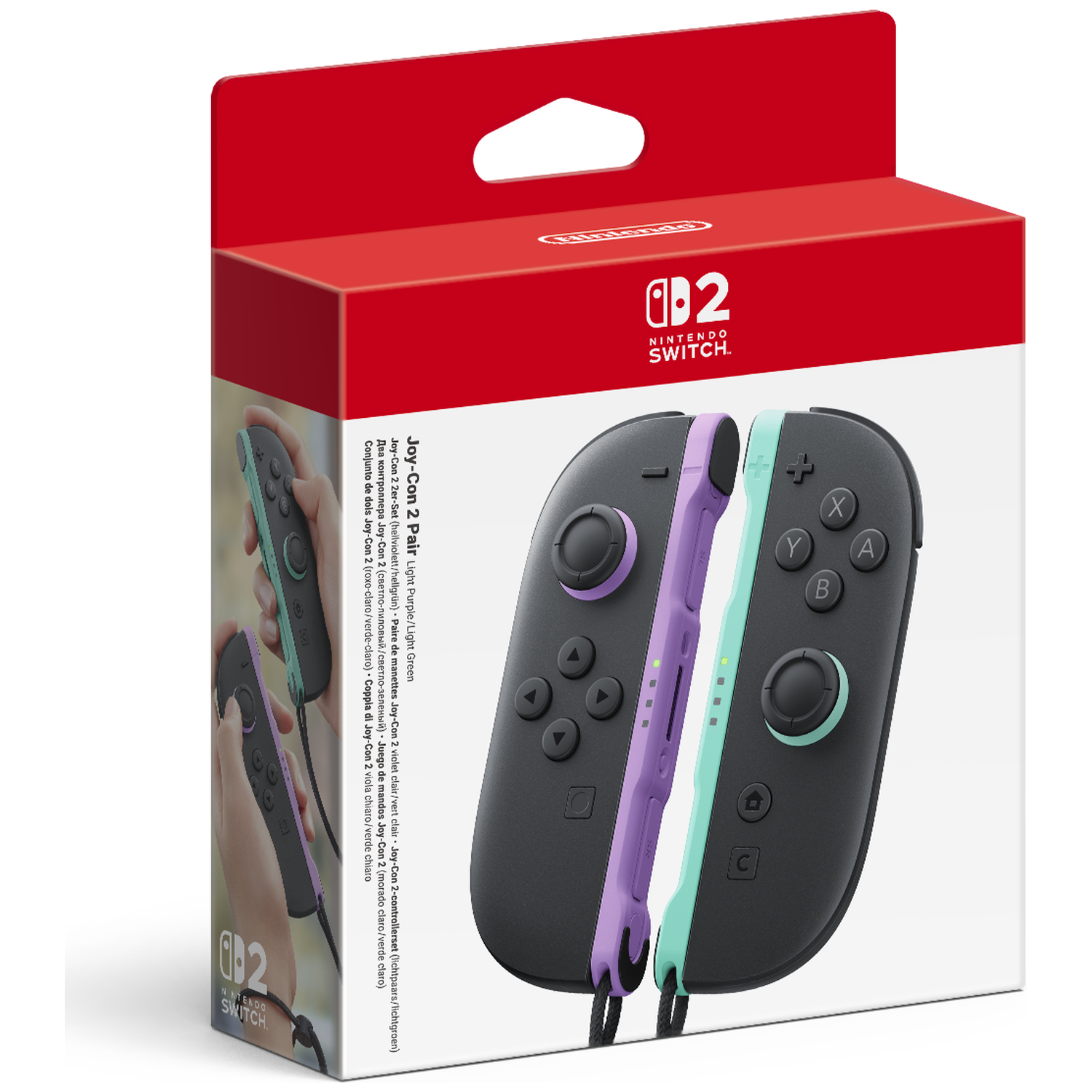 Box for Nintendo Switch Joy-Con controllers in purple and green.