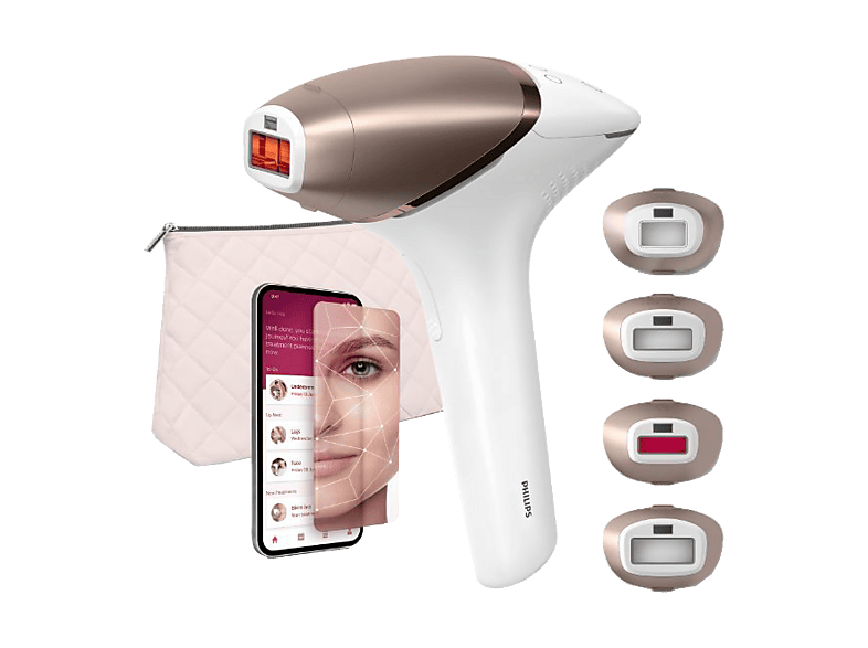 Philips – Depiladora IPL Philips Lumea Serie 9900 con inteligencia artificial, depilación permanente, luz pulsada, 4 cabezales, cara y cuerpo, uso sin cable.