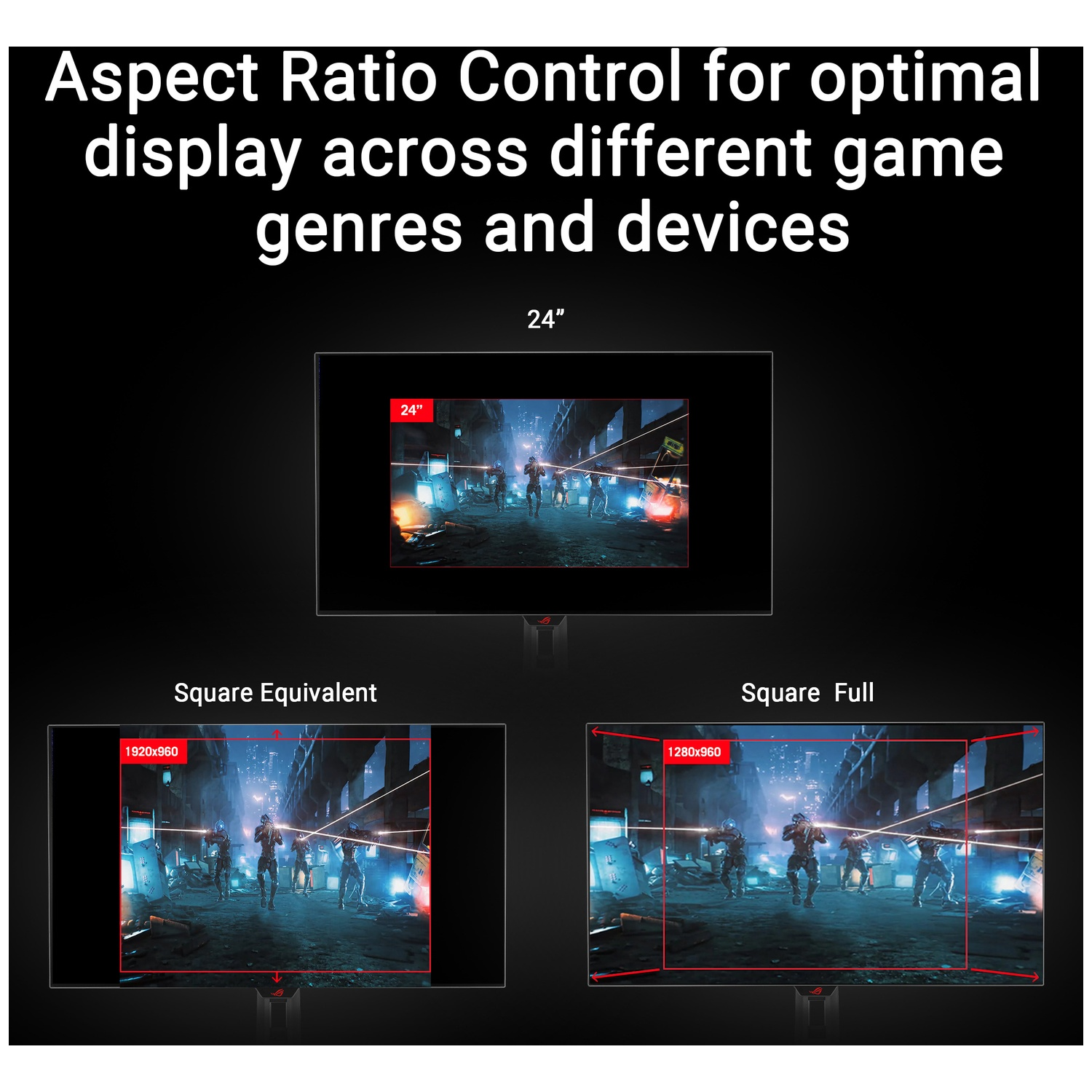 24-inch monitor displays games in various aspect ratios