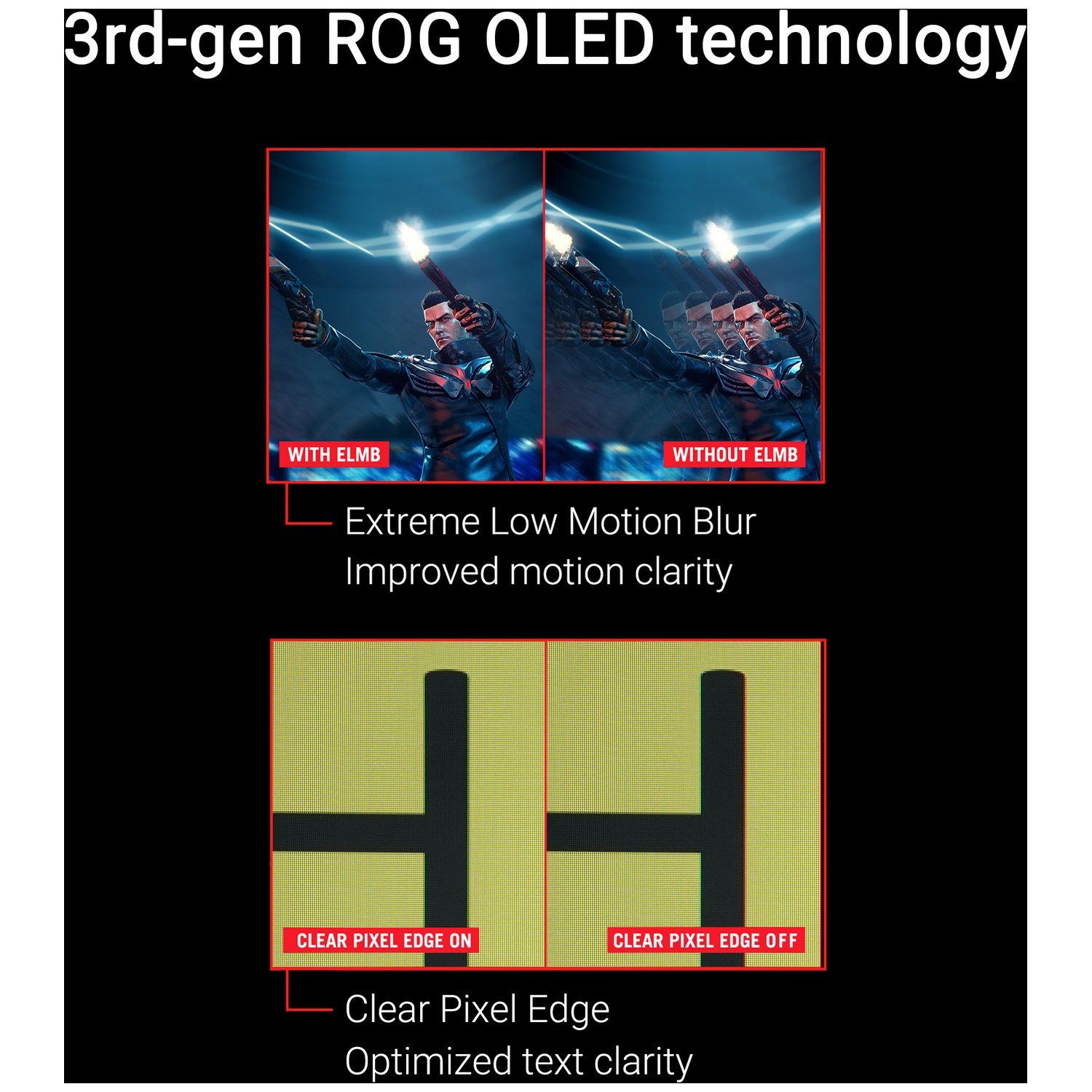 ROG OLED tech: Bewegingsonscherpte vergelijking & pixelrand helderheid demo.