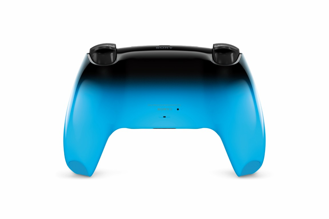 Kontroler PlayStation w gradientach czerni i błękitu.