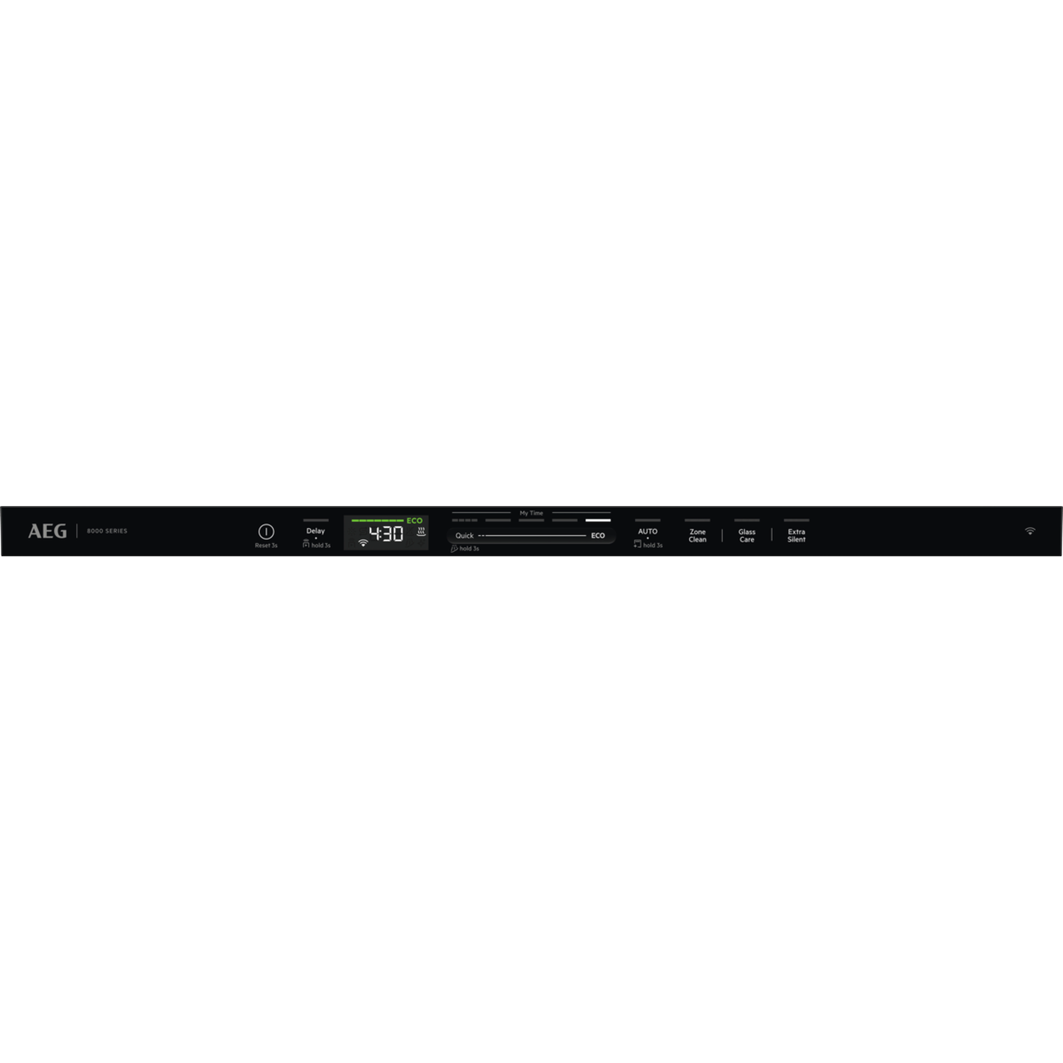 AEG 8000 Serie bedieningspaneel met tijd en programma selectie.