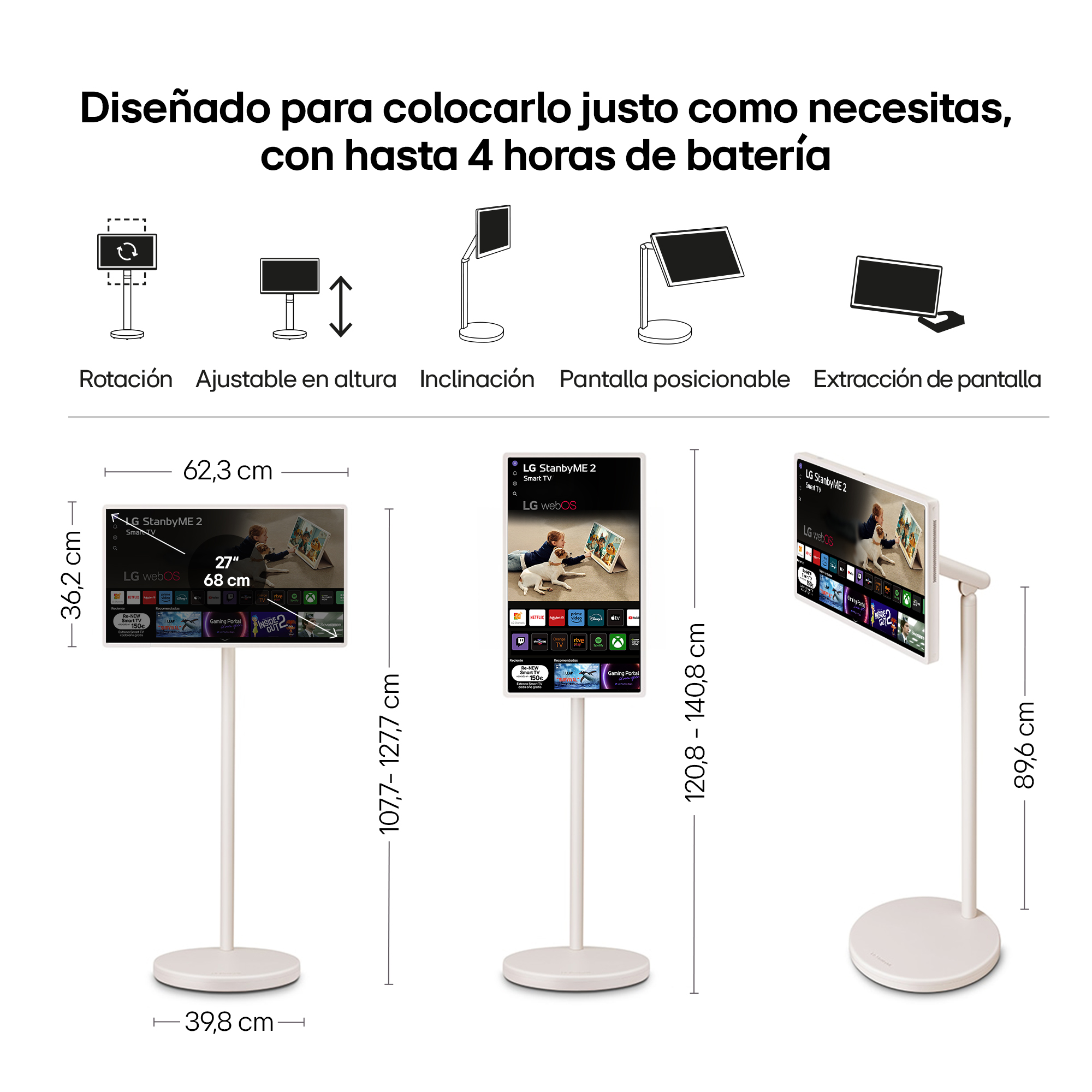 Diseñado para colocarlo justo como necesitas, con hasta 4 horas de batería