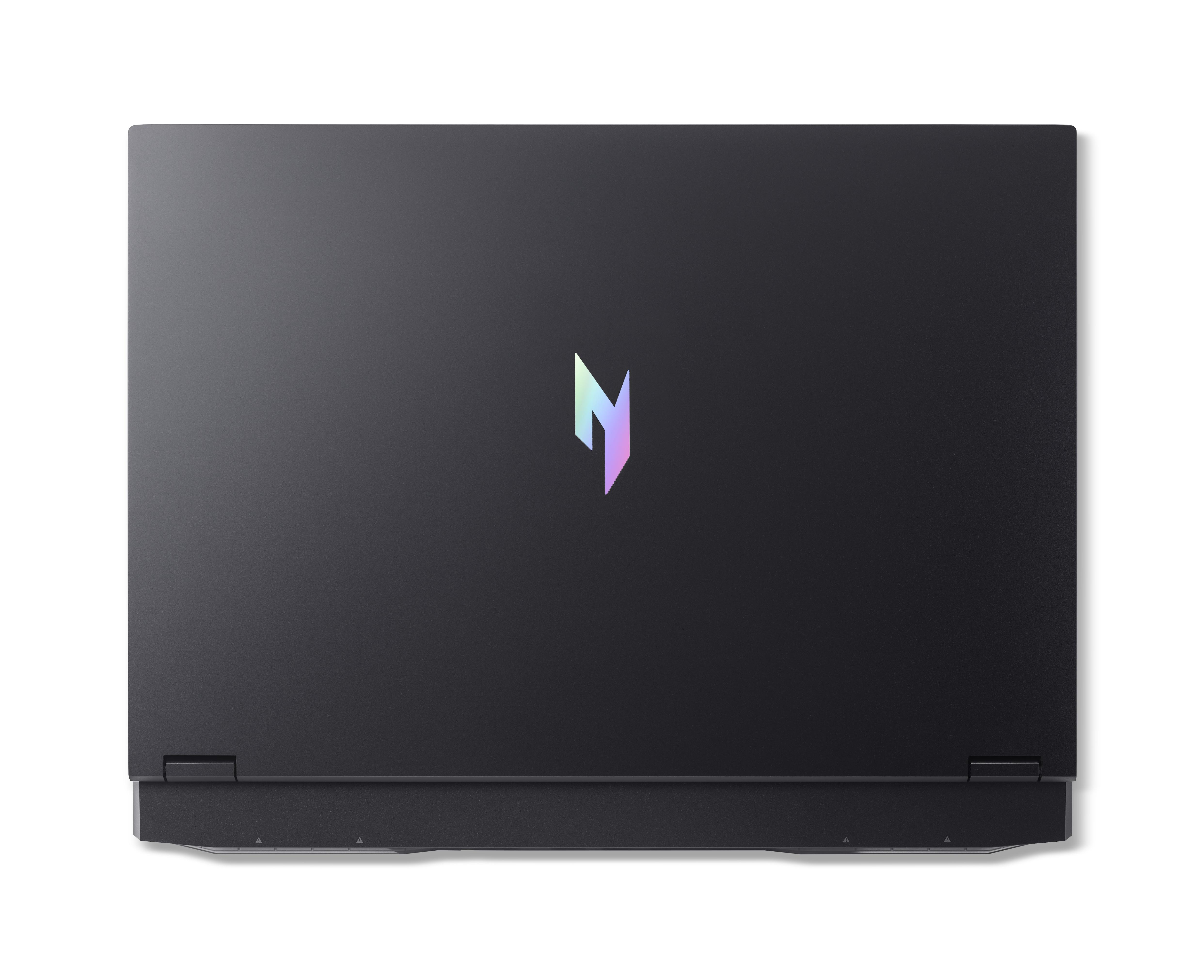 Geschlossener schwarzer Laptop mit schillerndem Logo auf dem Deckel.