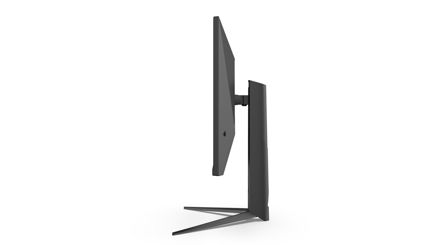 Monitor de computadora negro de perfil lateral sobre fondo blanco.