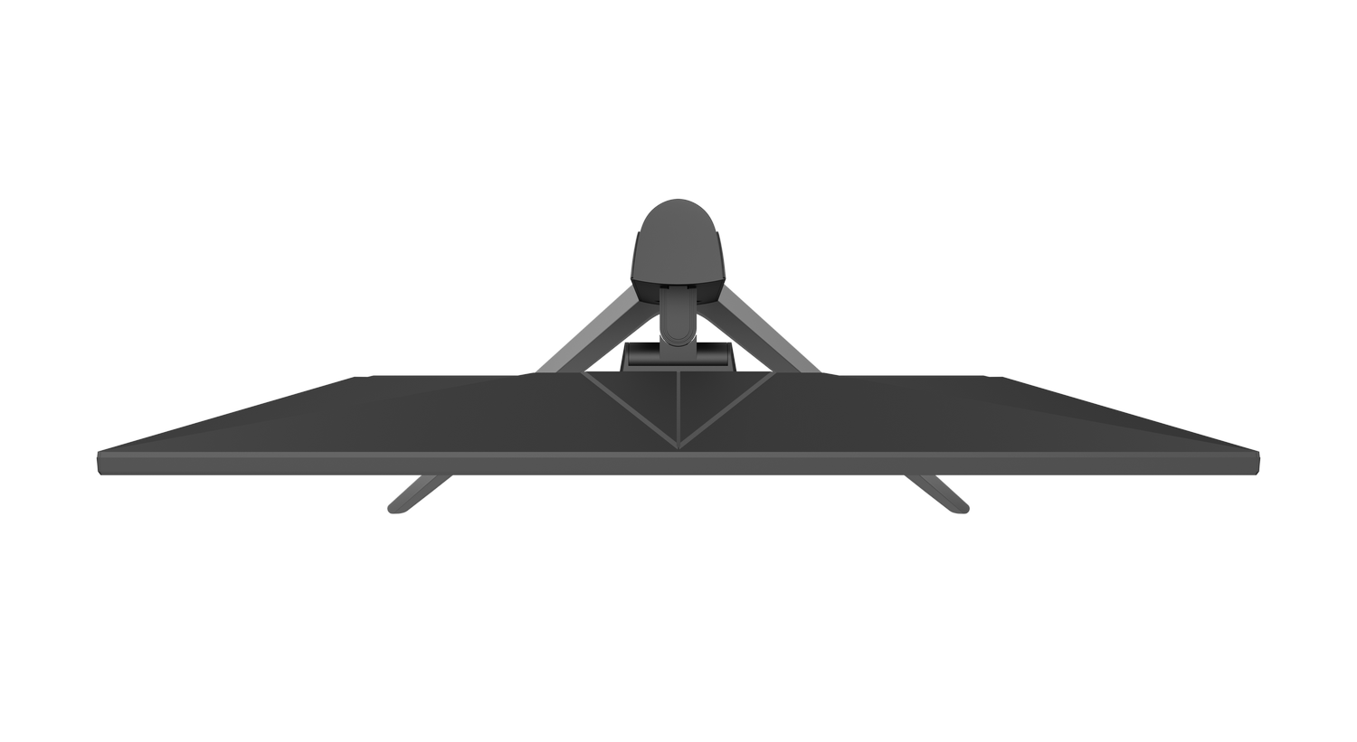 Un monitor de computadora negro visto desde arriba sobre fondo gris.