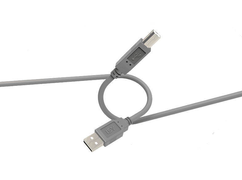 Cable USB - ISY IUC-1004, 2.0, USB-A a USB-B, 3m, 480 Mbps, Gris