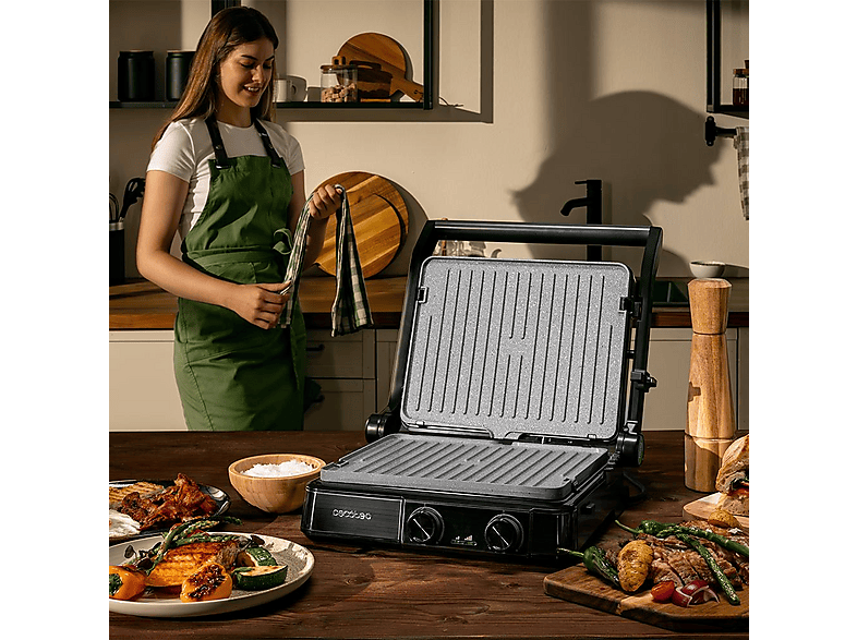 Grill - Cecotec Rock’nGrill 2200 Dual, W, Grill/Plancha reversible, 180º, Termostato dual, RockStone, Negro – imagen 2