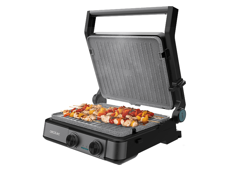 Grill - Cecotec Rock’nGrill 2200 Dual, W, Grill/Plancha reversible, 180º, Termostato dual, RockStone, Negro