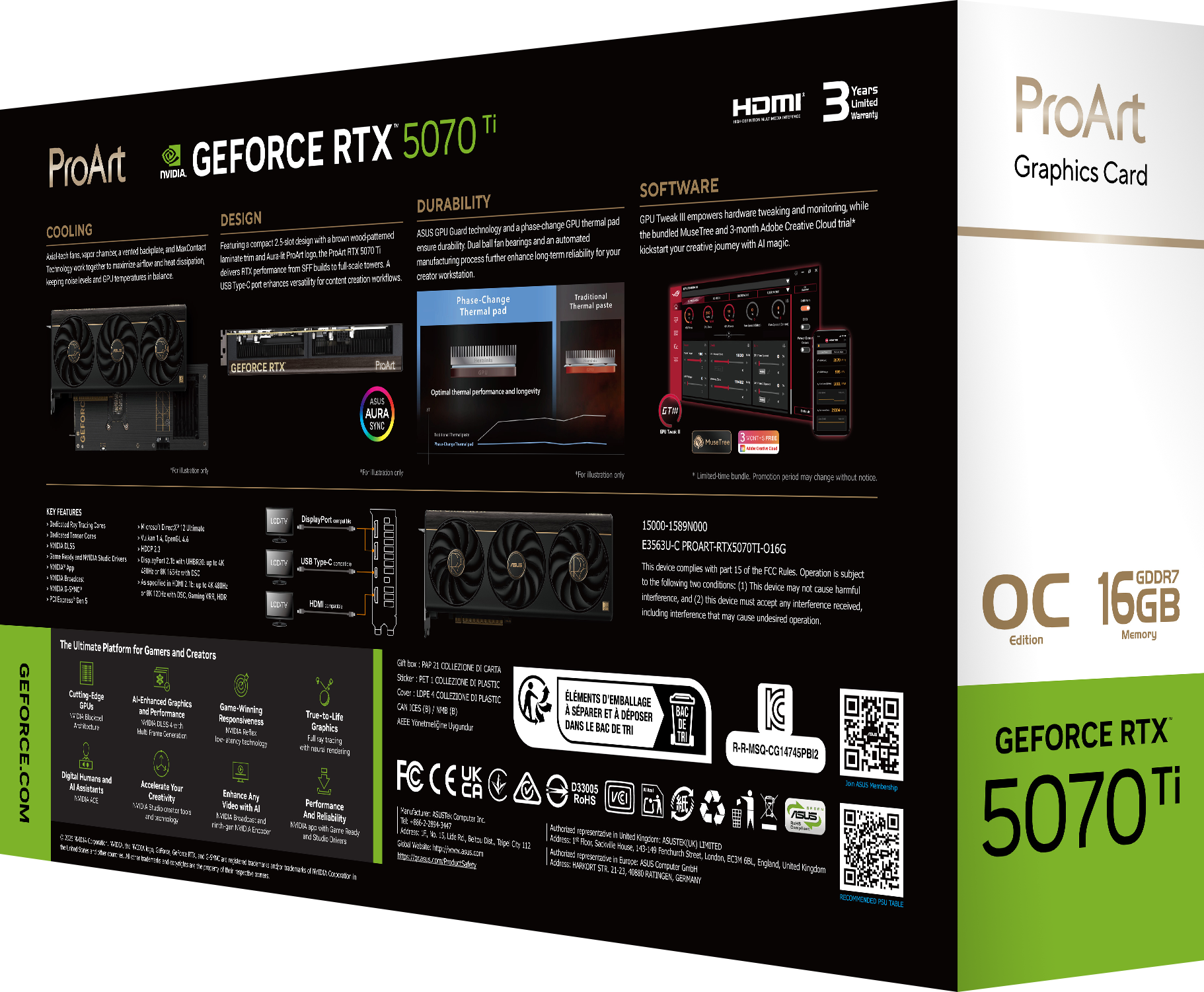 ProArt RTX 5070 Ti Grafikkarte mit Kühlung, Design, Software & Features.