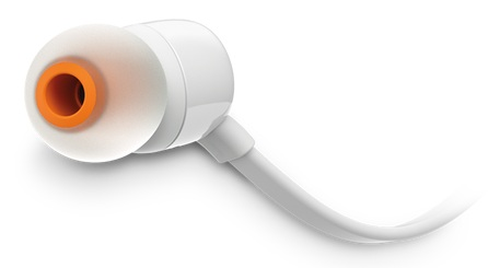 Biae suchawki douszne z pomaraczowym akcentem.