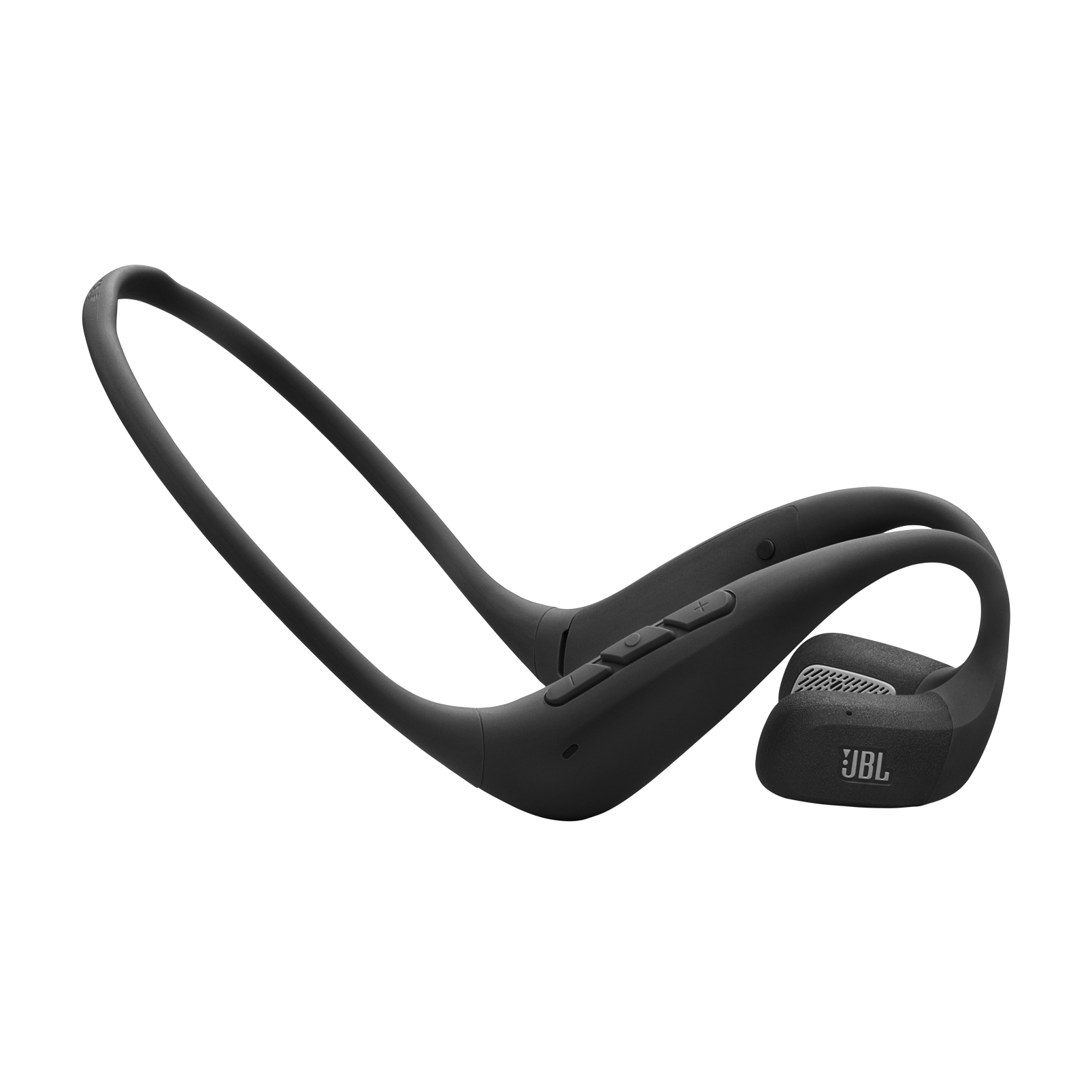 Siyah JBL kulaklık, kulak üstü bandı ve kulak kancaları.