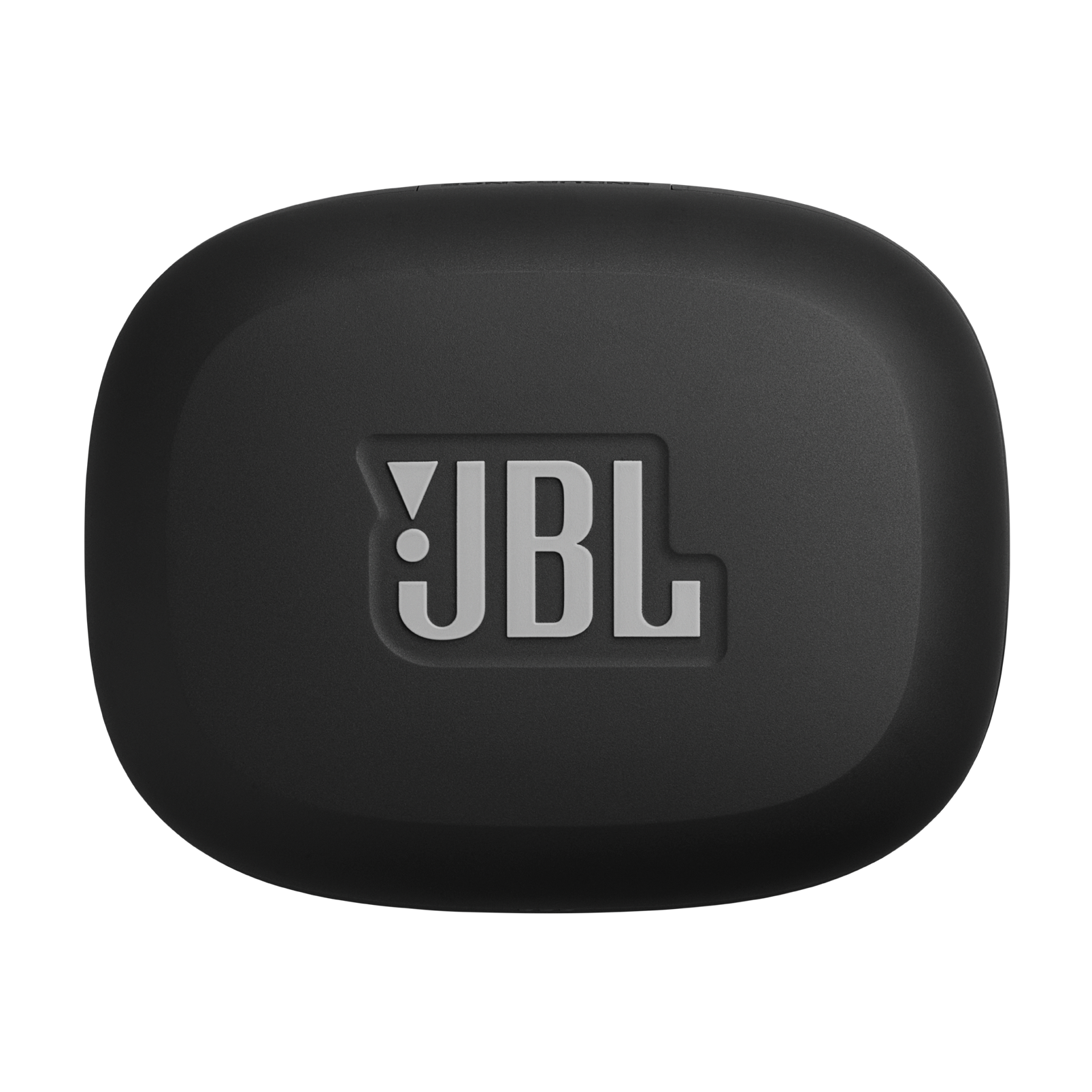 Kapalı siyah JBL şarj kutusu, üzerinde kabartmalı JBL logosu.