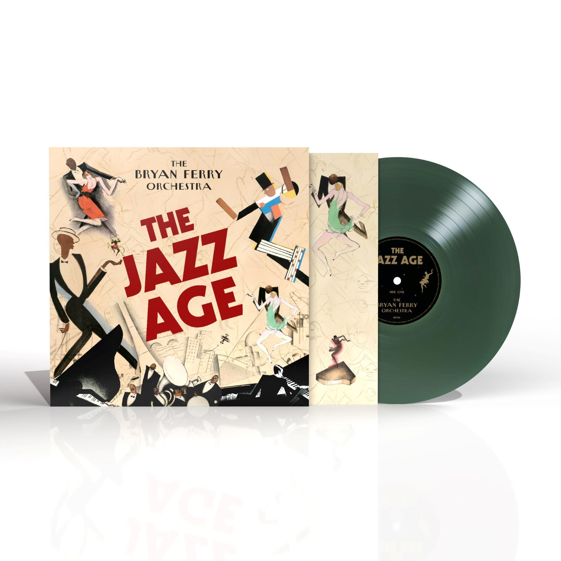 Grüner Vinyl-Schallplatte und Albumcover mit tanzenden Figuren und dem Titel 'The Jazz Age'.
