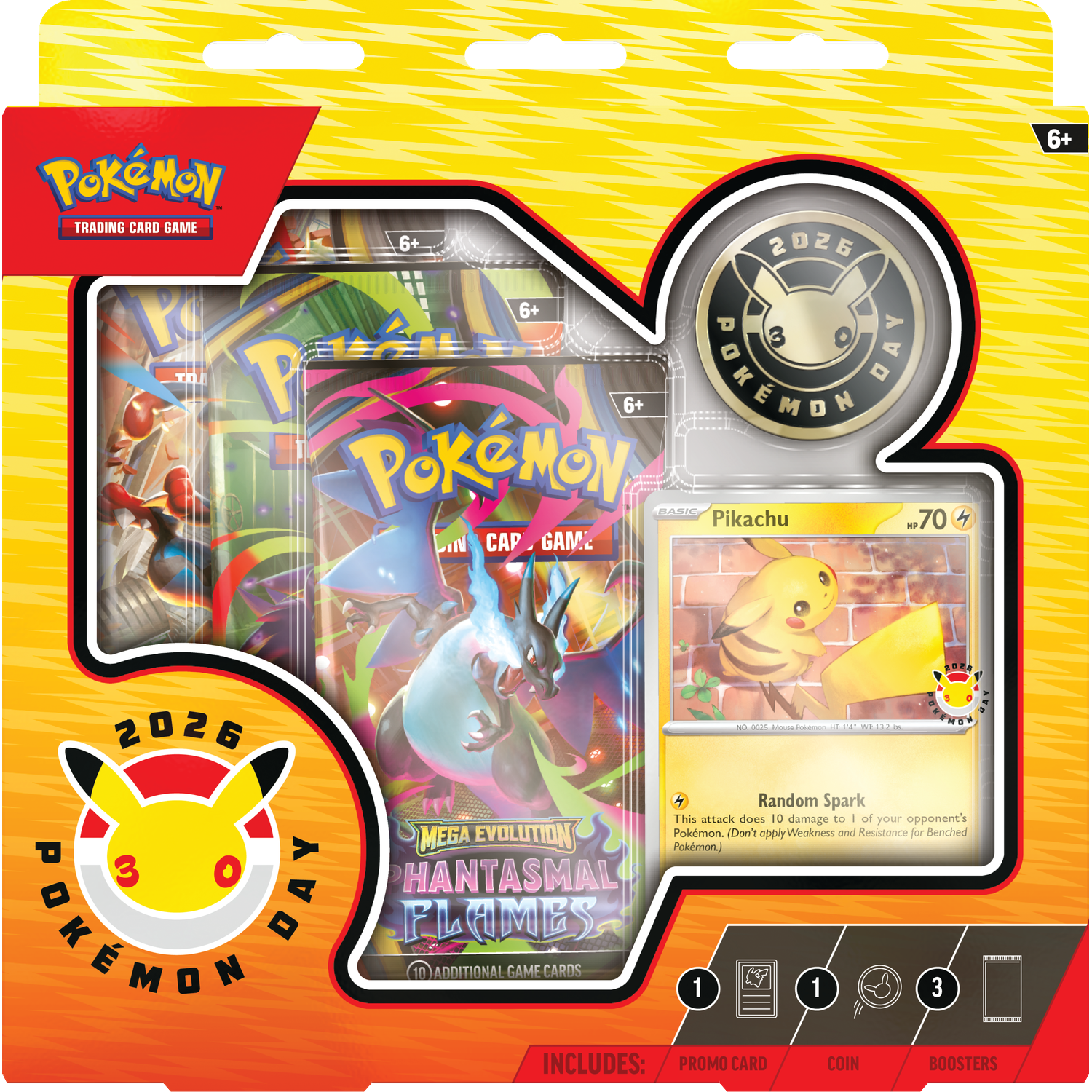 Pokémon 2026 Pokémon Day geschenkdoos met ruilkaarten, munt en Pikachu-kaart.
