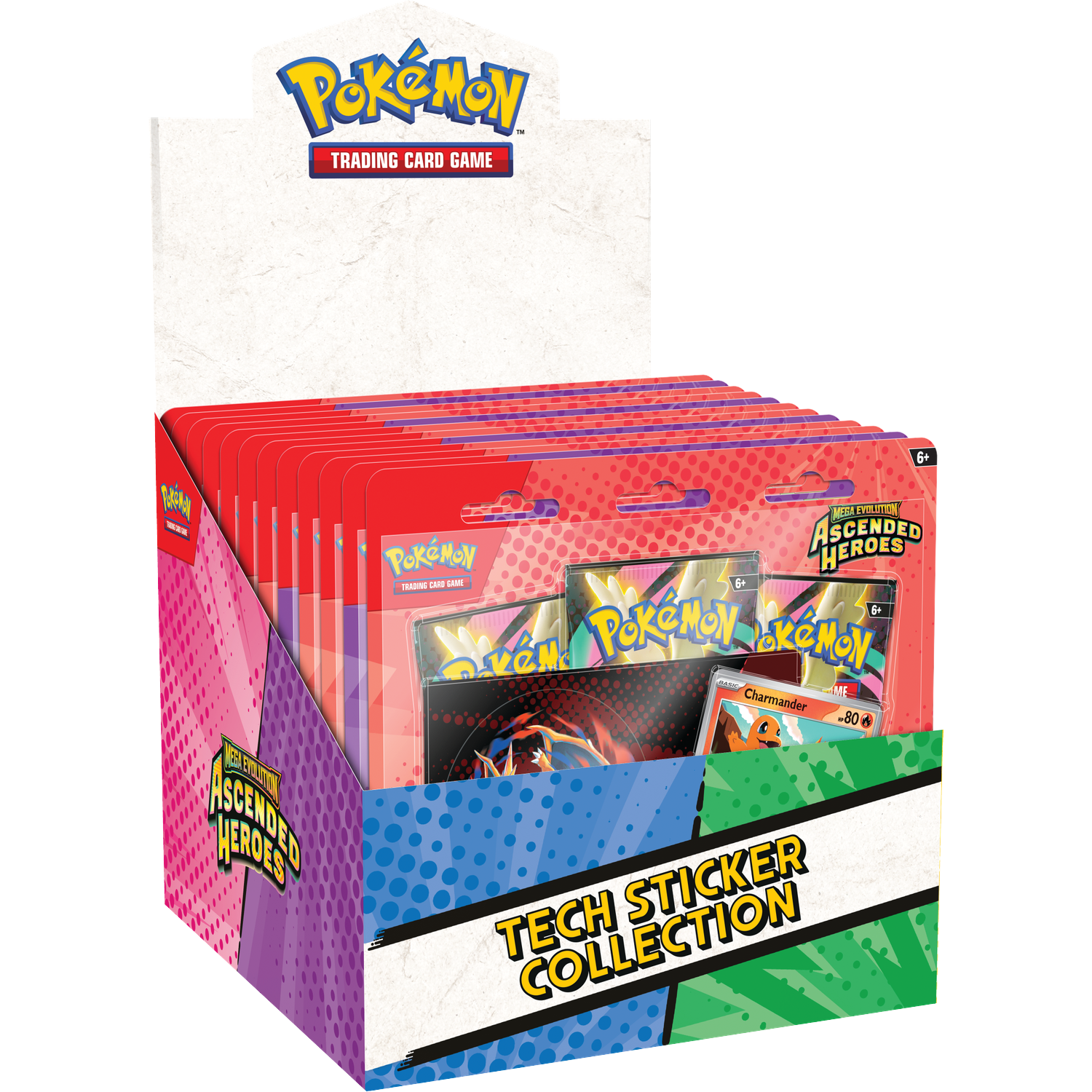 Pokémon Trading Card Game doos met Ascended Heroes-pakken en Charmander-kaart.